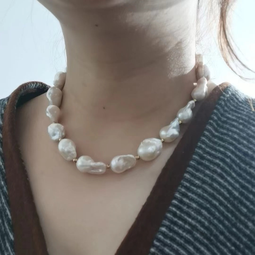 Natural Freshwater Big Flameball Baroque Pearl Necklace