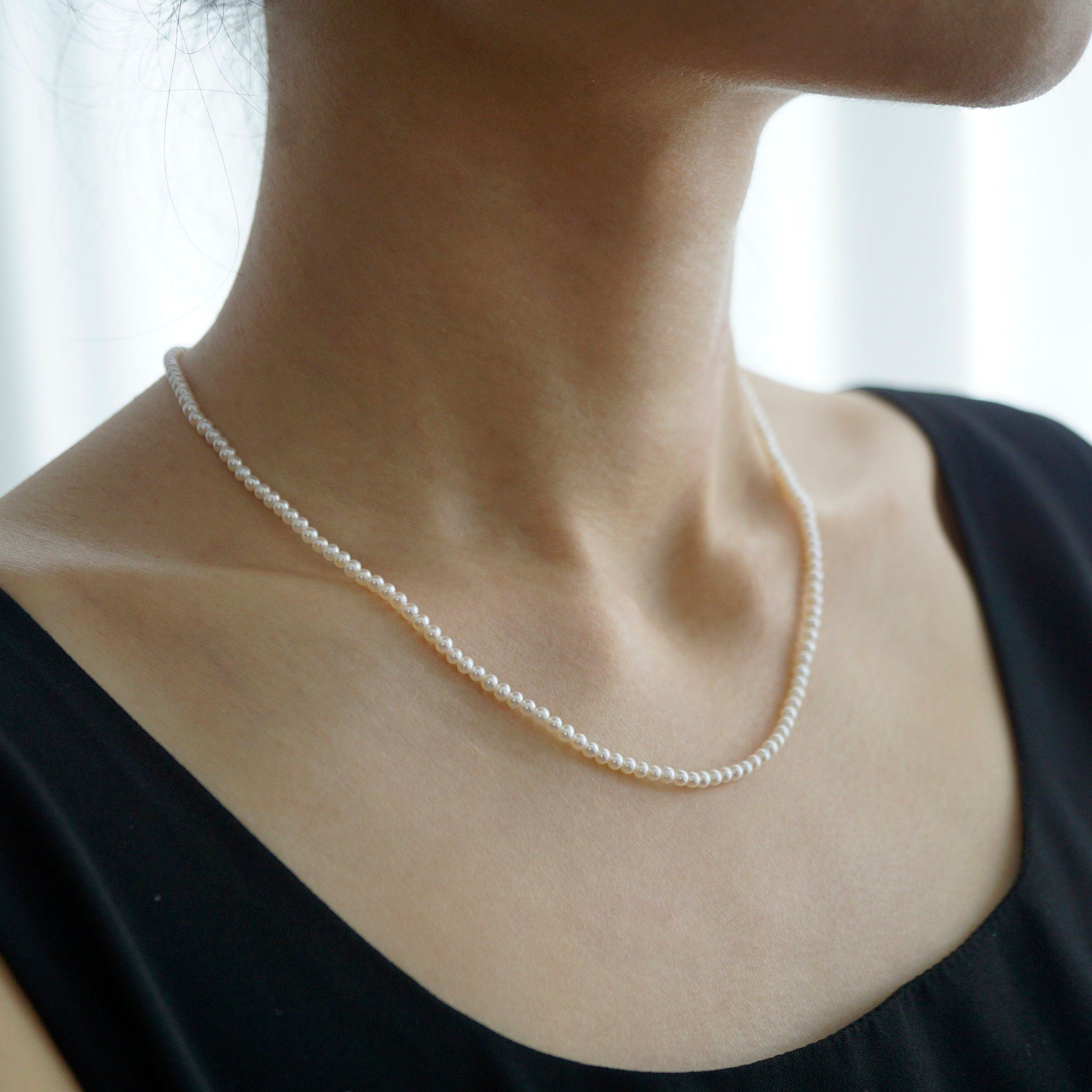 Dainty 18k Solid Gold Multi Pearl Necklace, Bridesmaid Gift, Bridesmaid Necklace Gift, Wedding Gift, Minimal Pearl Necklace, Gift For Her-Vsabel Jewellery