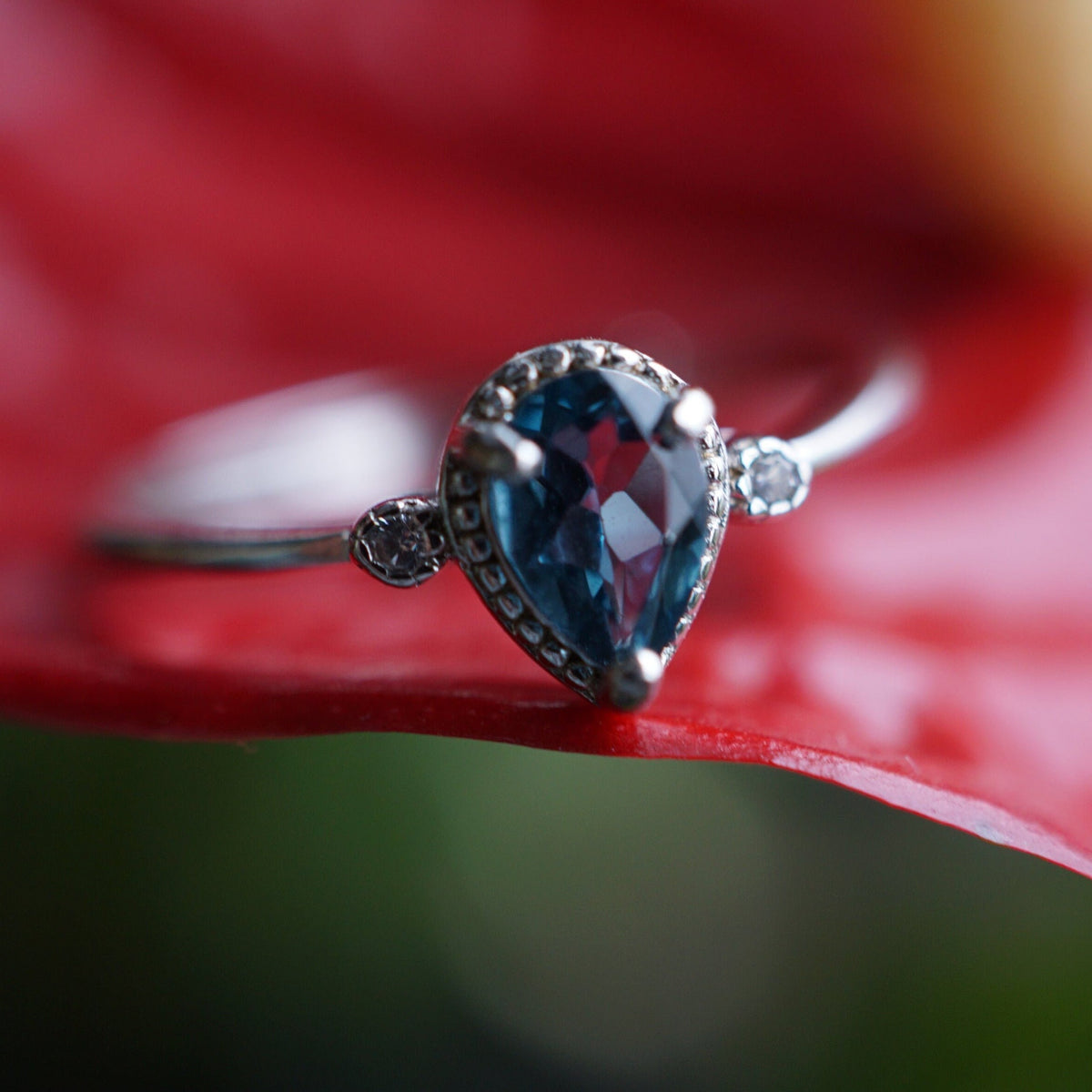 Natural Blue Topaz Ring with Cubic Zirconias