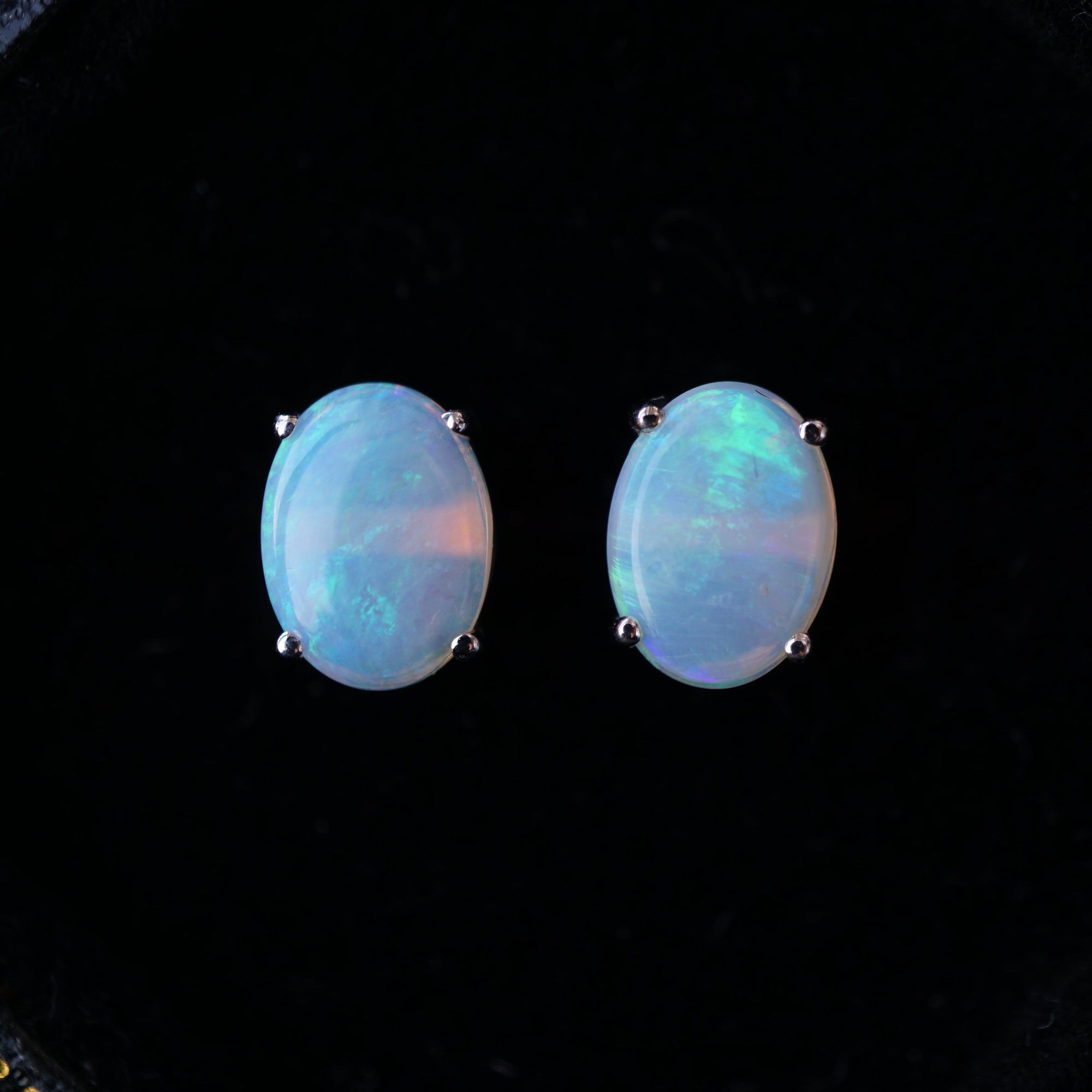 18k white gold crystal opal earring studs 6x8mm-Vsabel Jewellery