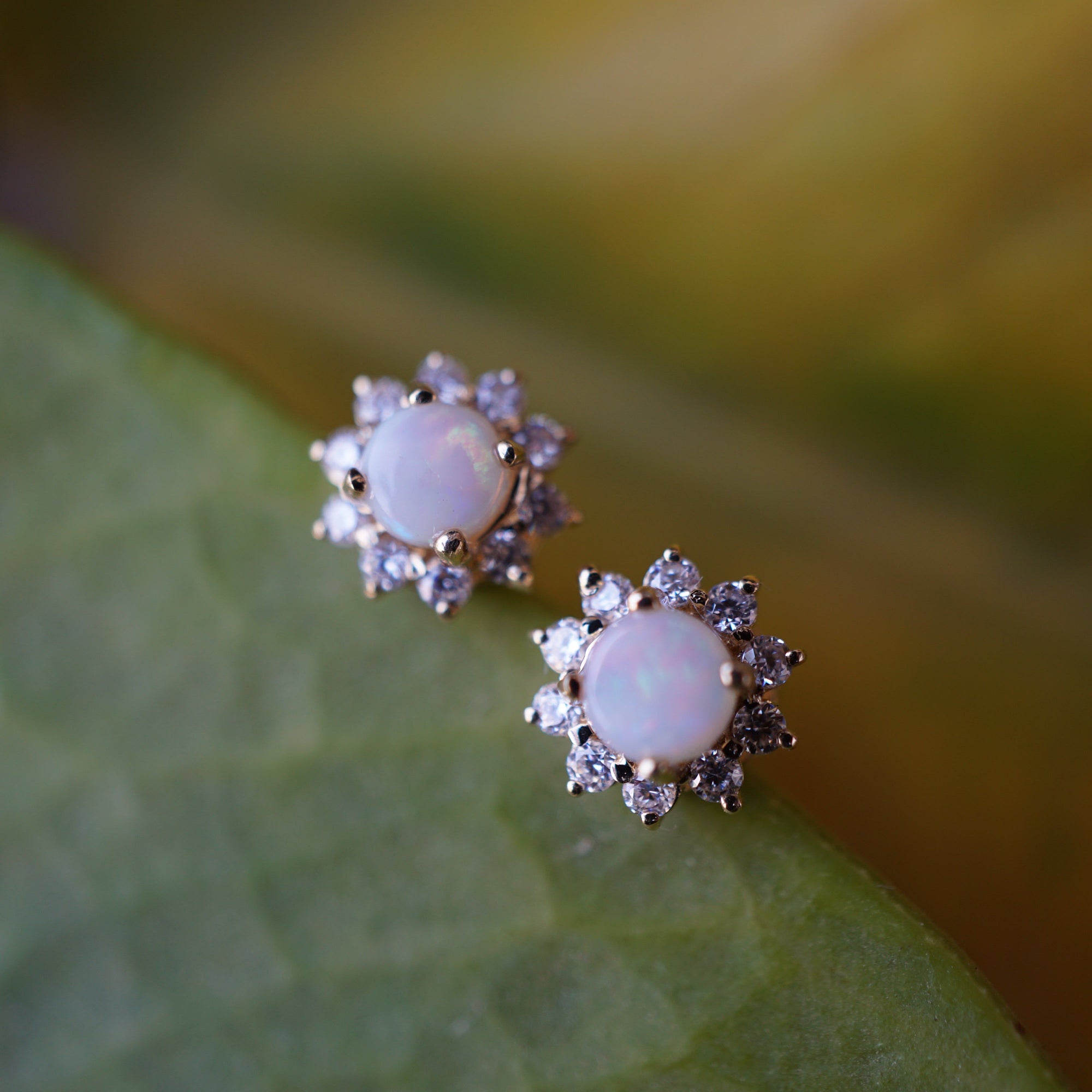 18k solid gold flower 4mm round genuine crystal opal earring studs-Vsabel Jewellery