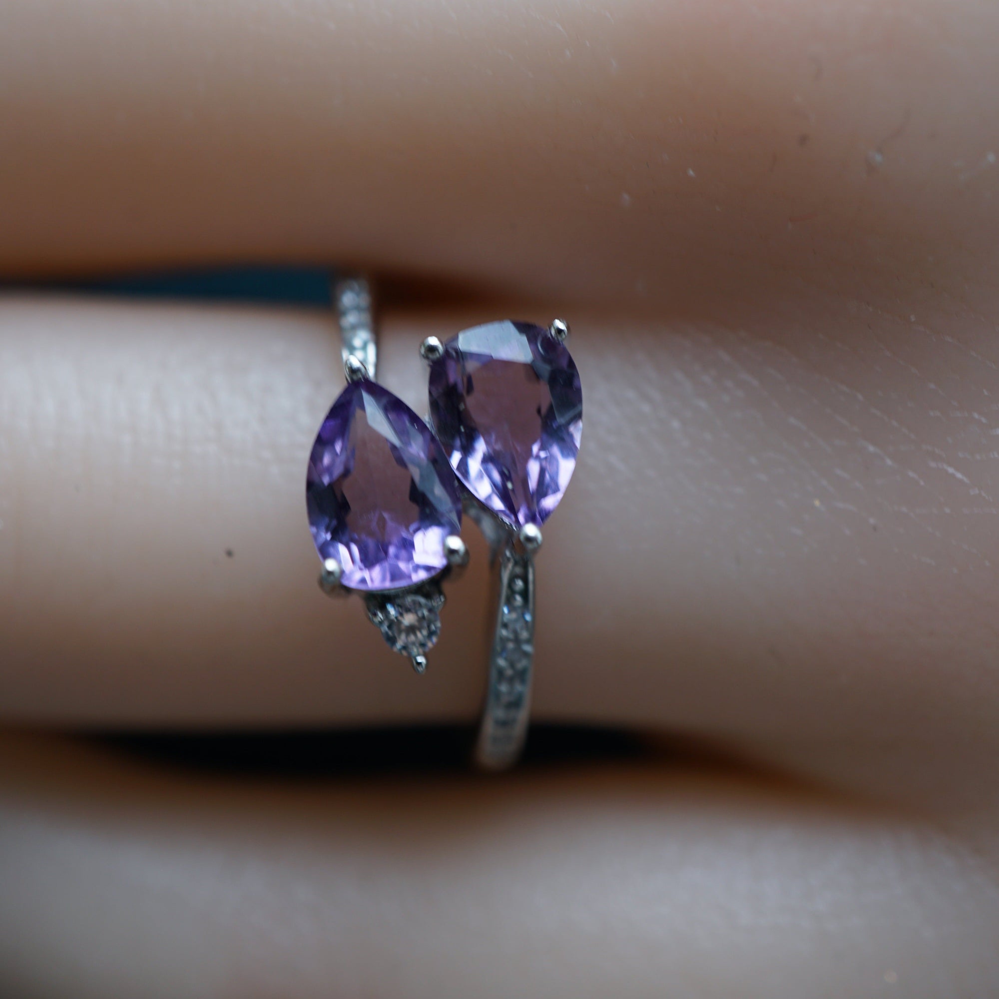 Double Teardrop Amethyst Ring