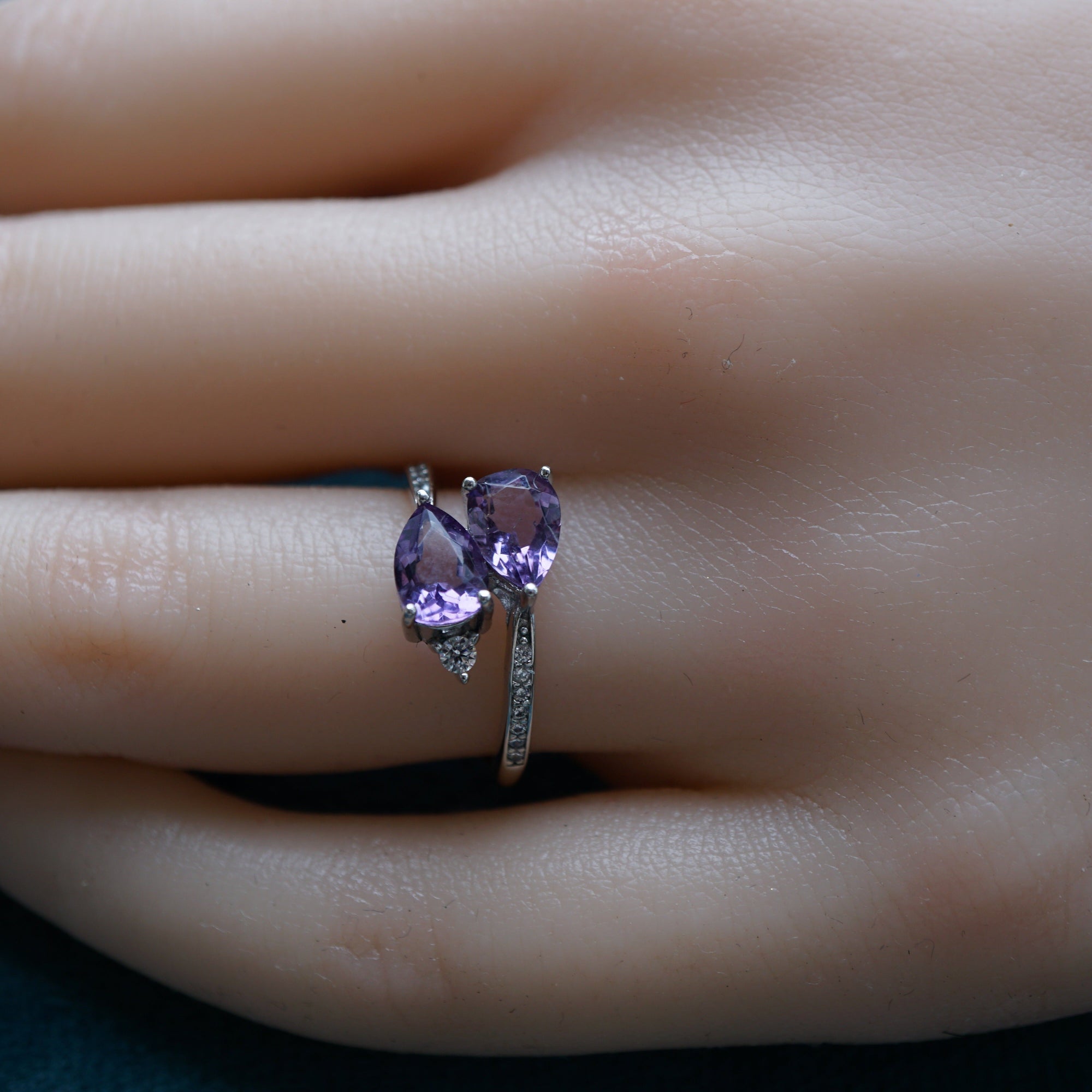 Double Teardrop Amethyst Ring