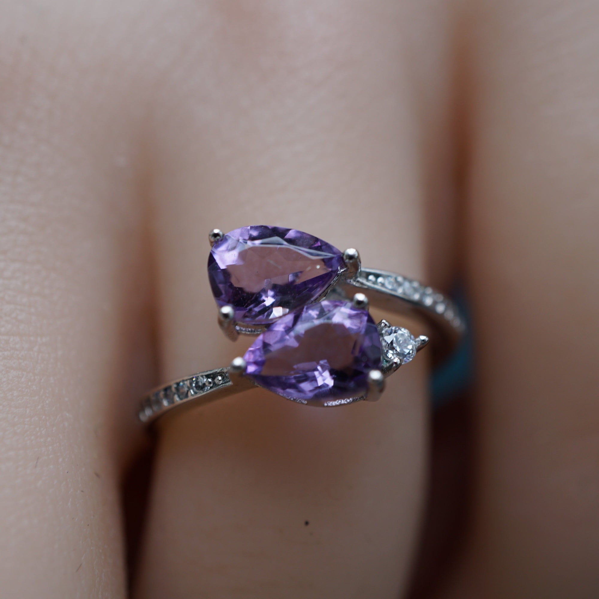 Double Teardrop Amethyst Ring