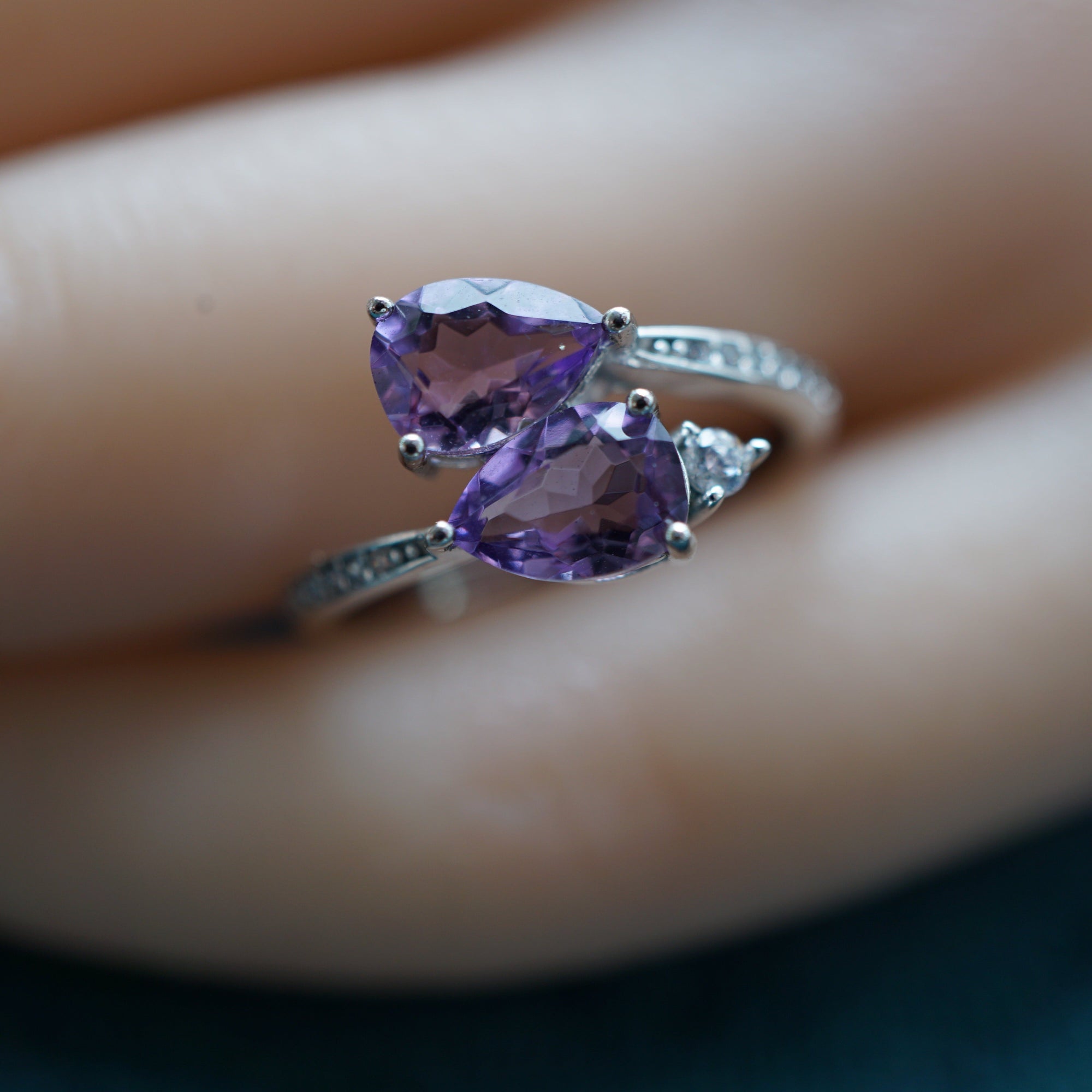 Double Teardrop Amethyst Ring