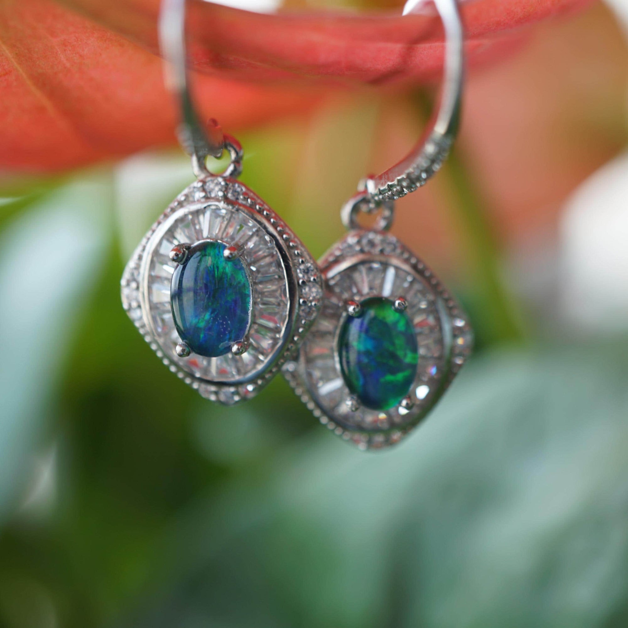 Green triplet dangle opal earrings