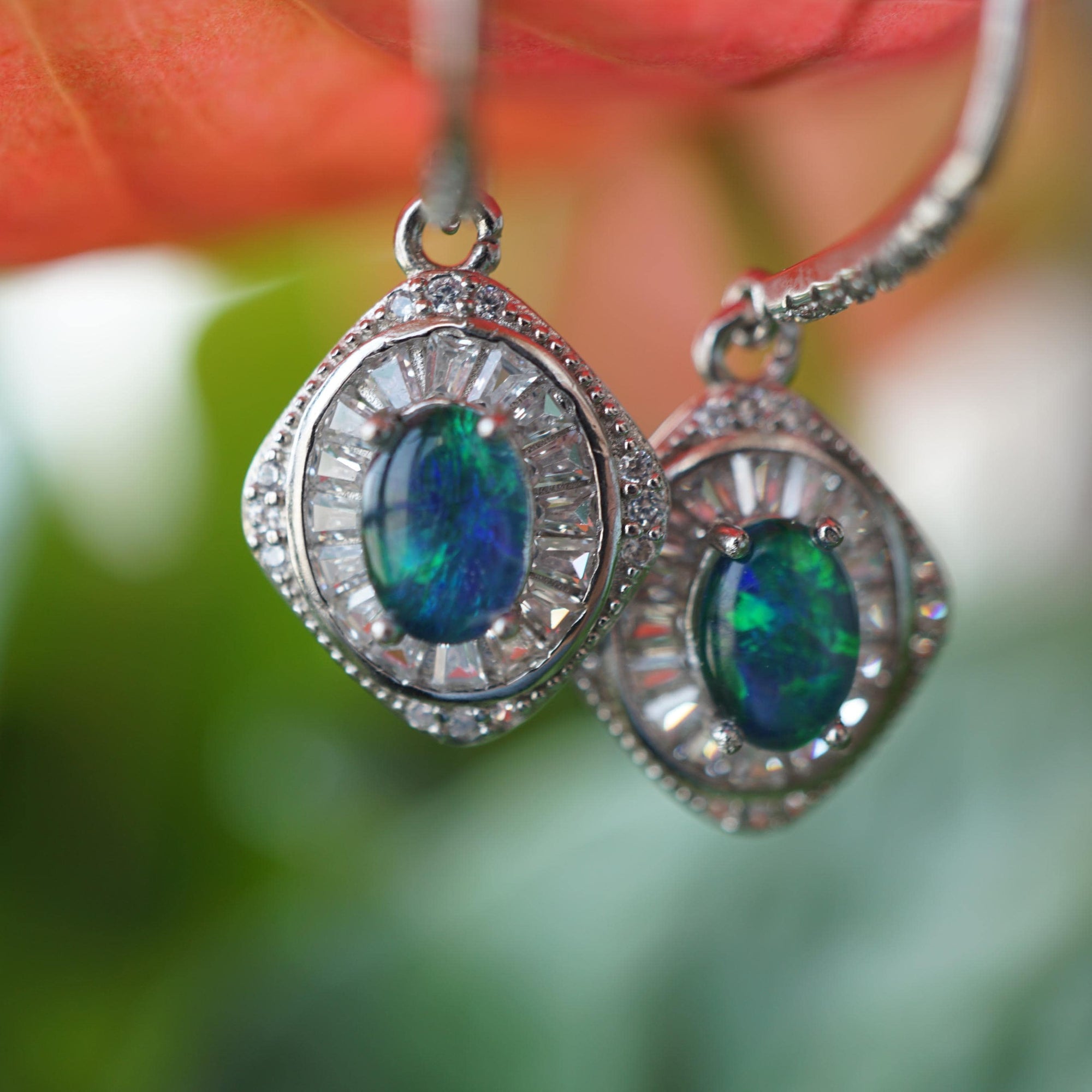 Green triplet dangle opal earrings