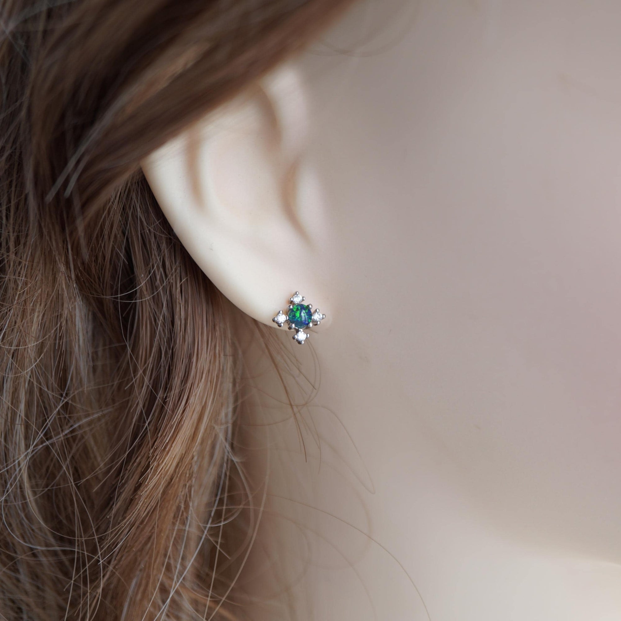 Mini Cross Blue & Green opal triplet earrings