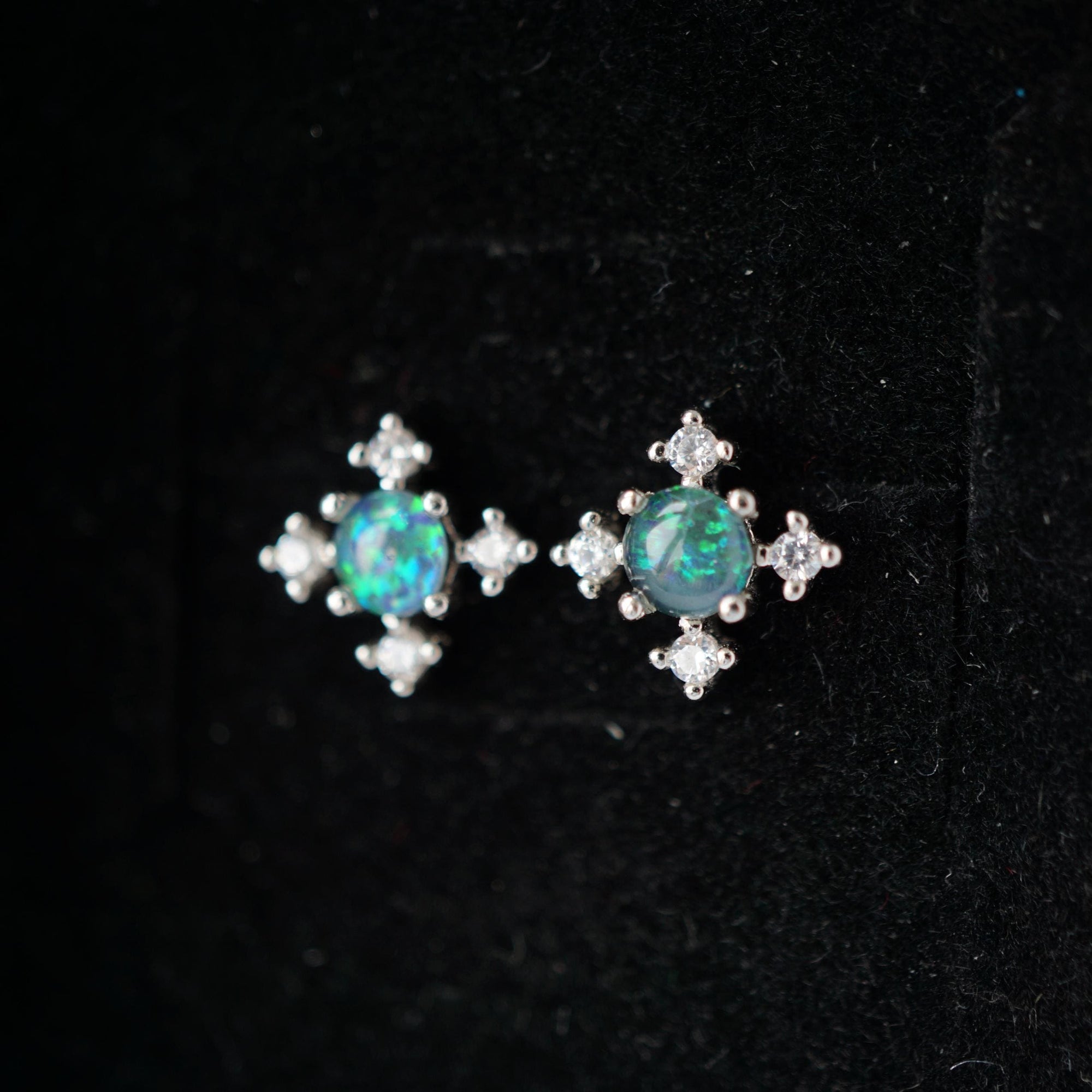 Mini Cross Blue & Green opal triplet earrings