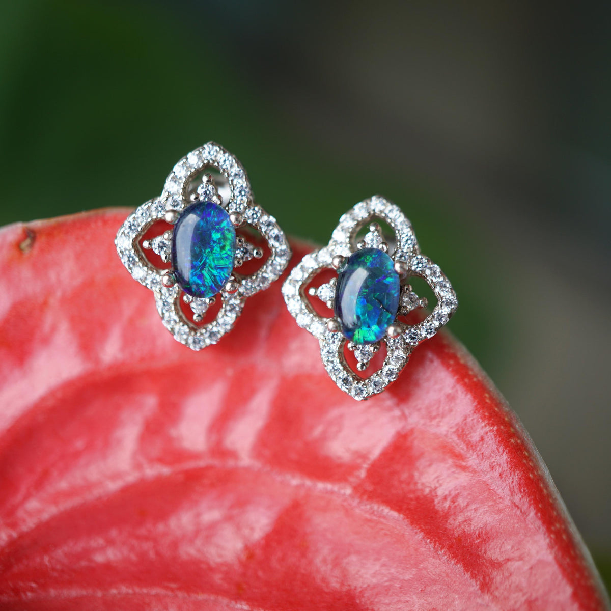 Classic Blue &amp; Green opal triplet earrings