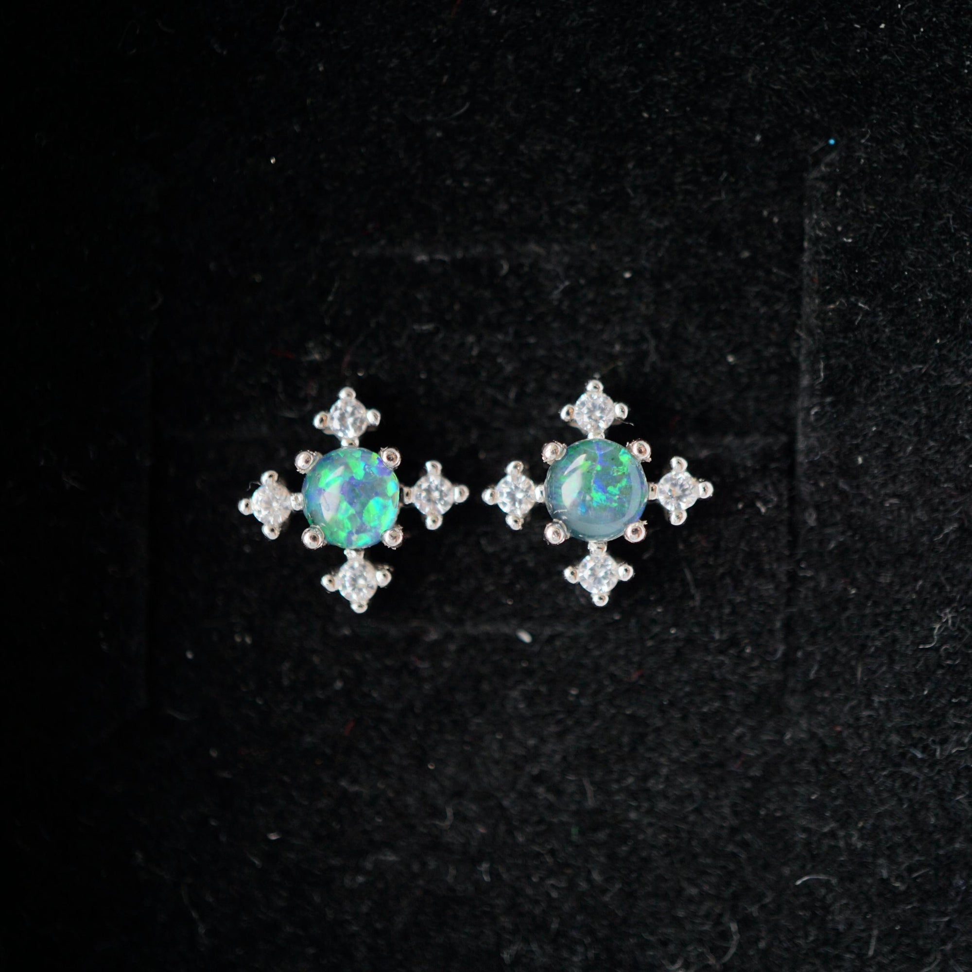 Mini Cross Blue & Green opal triplet earrings