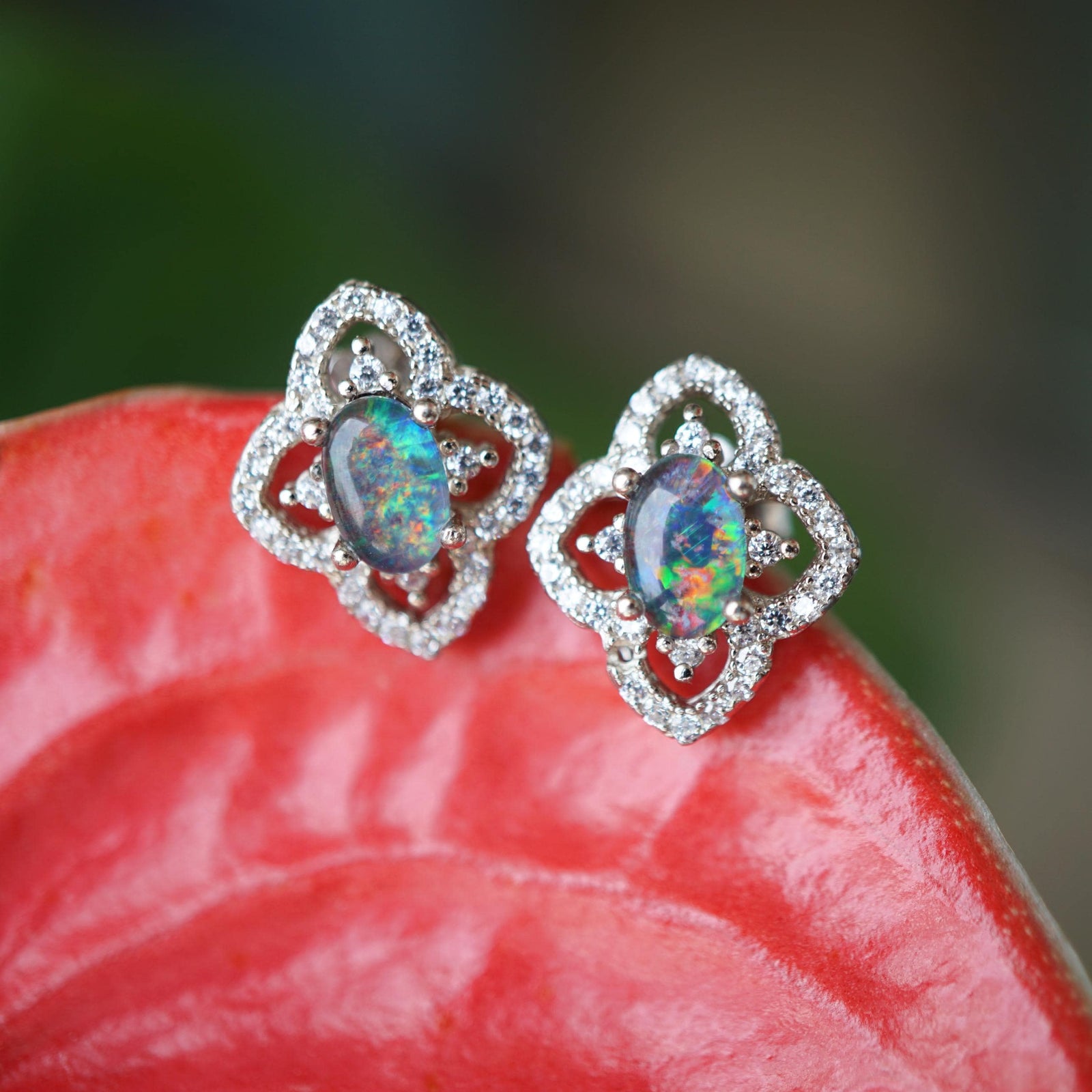 Classic rainbow opal triplet earrings