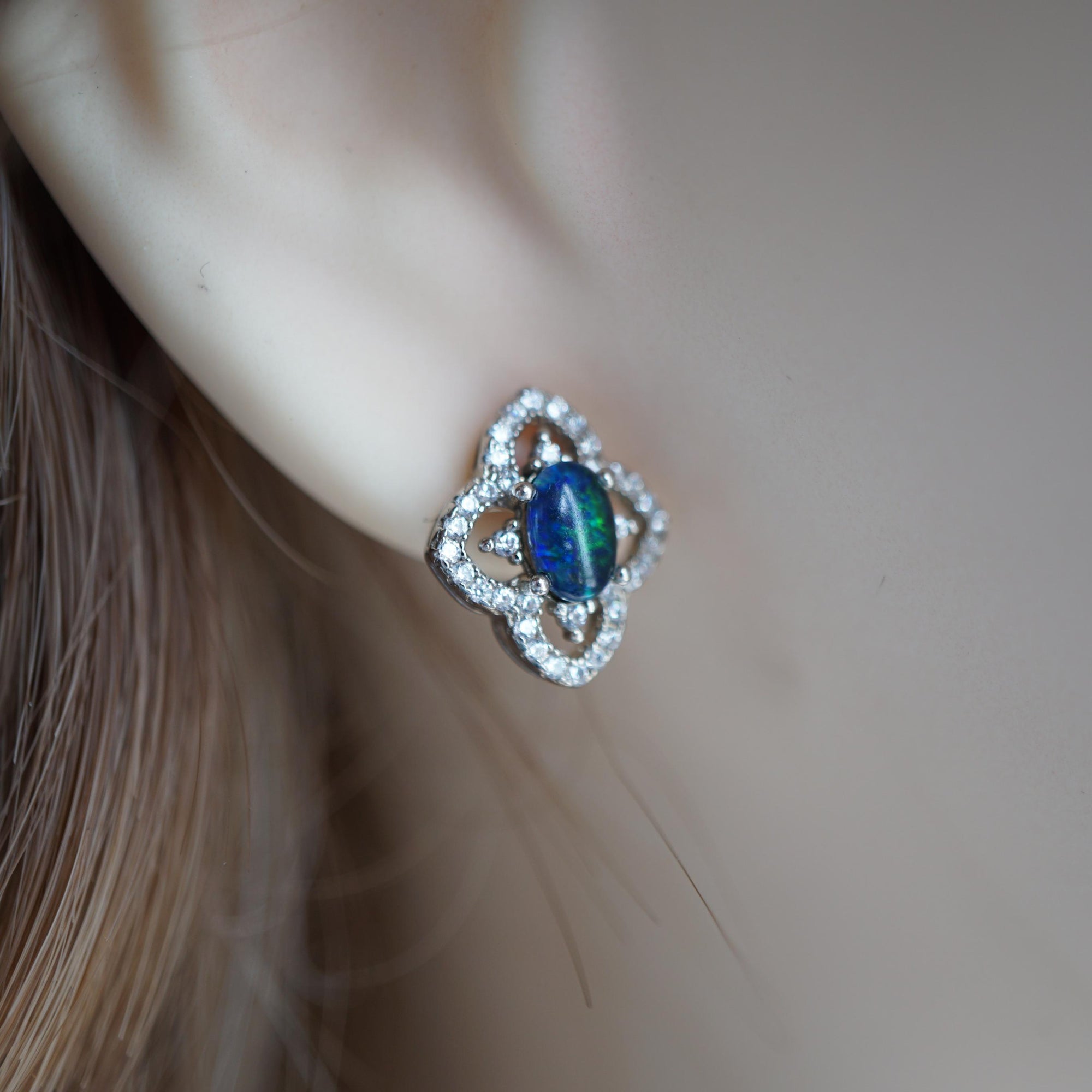 Classic Blue & Green opal triplet earrings