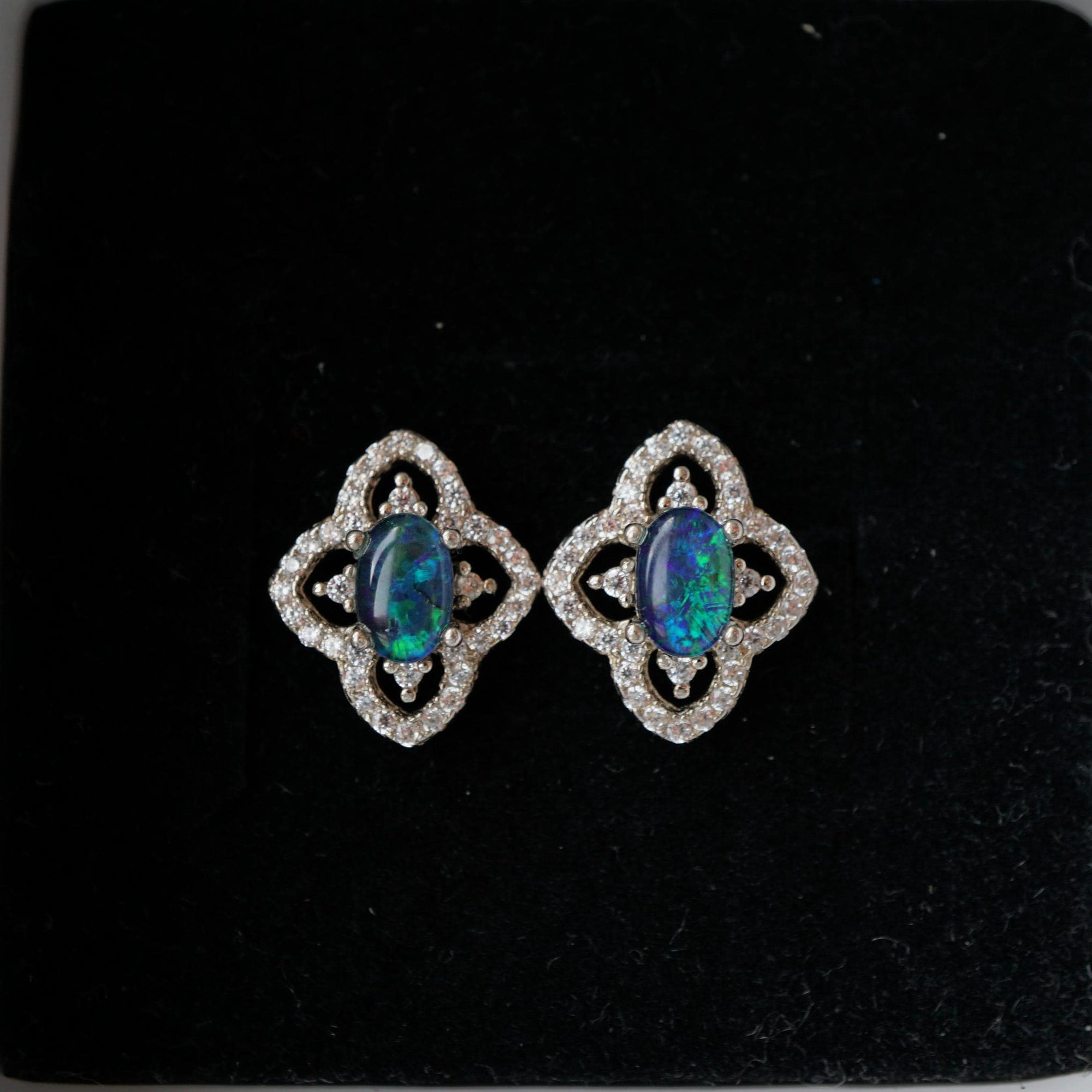 Classic Blue & Green opal triplet earrings