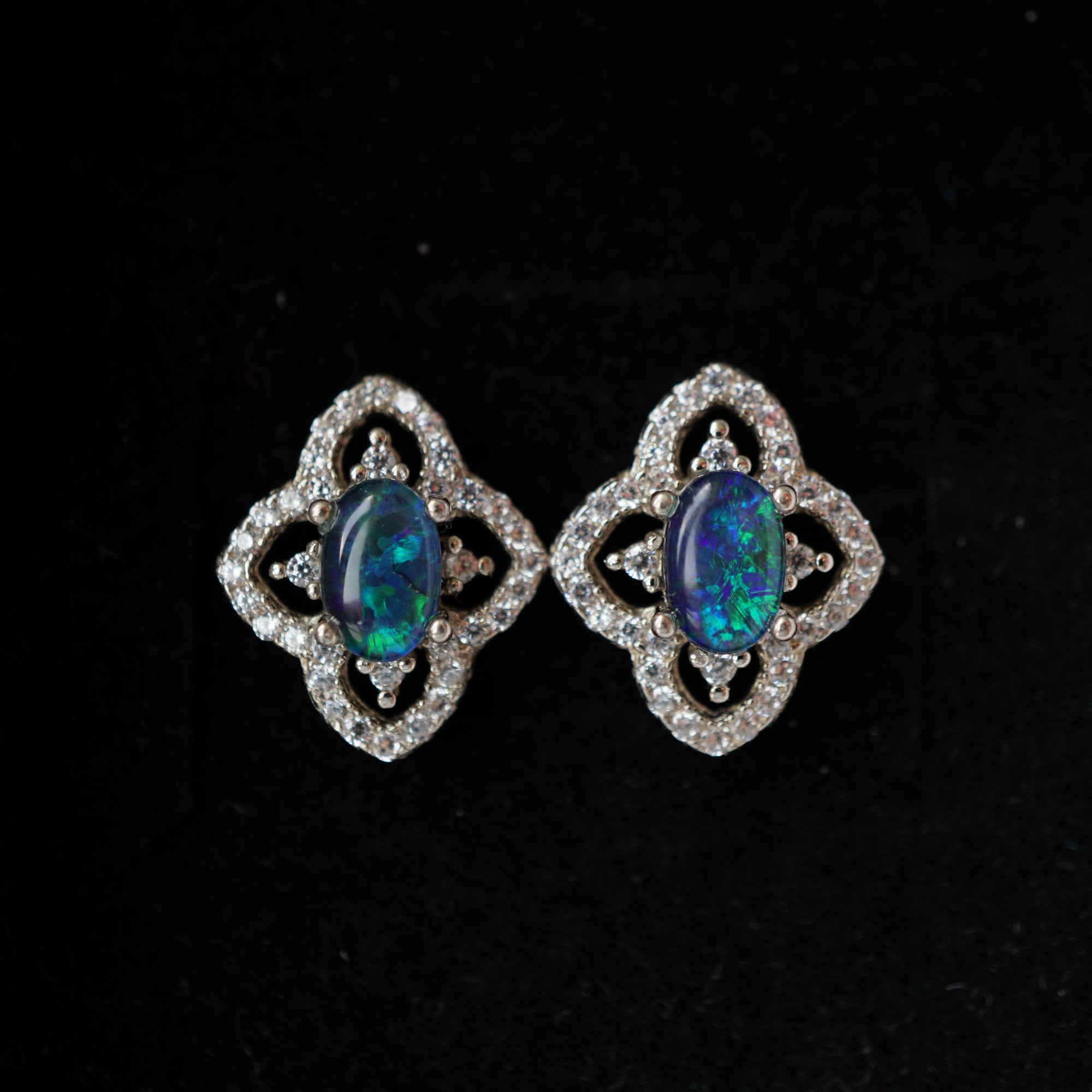 Classic Blue & Green opal triplet earrings