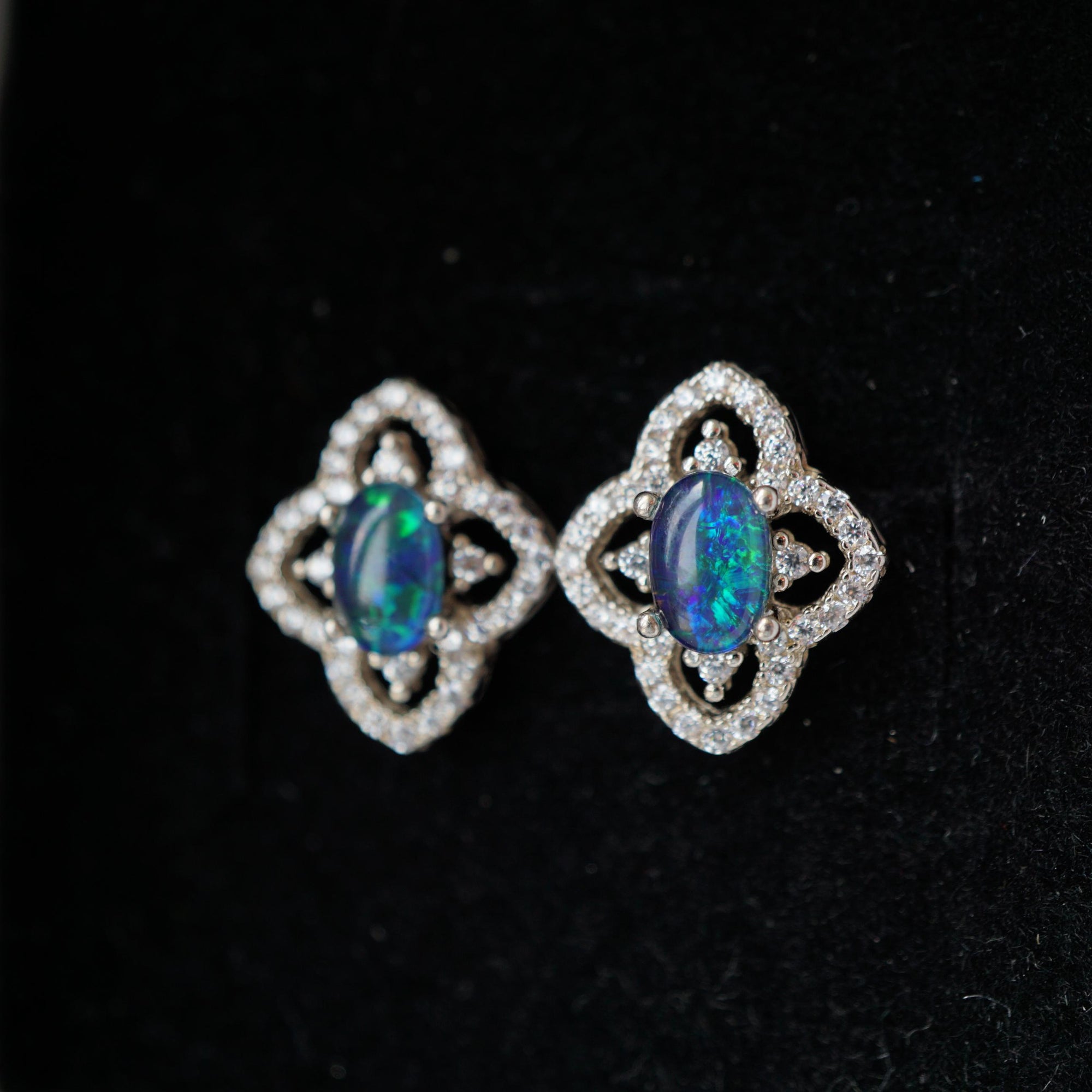 Classic Blue & Green opal triplet earrings