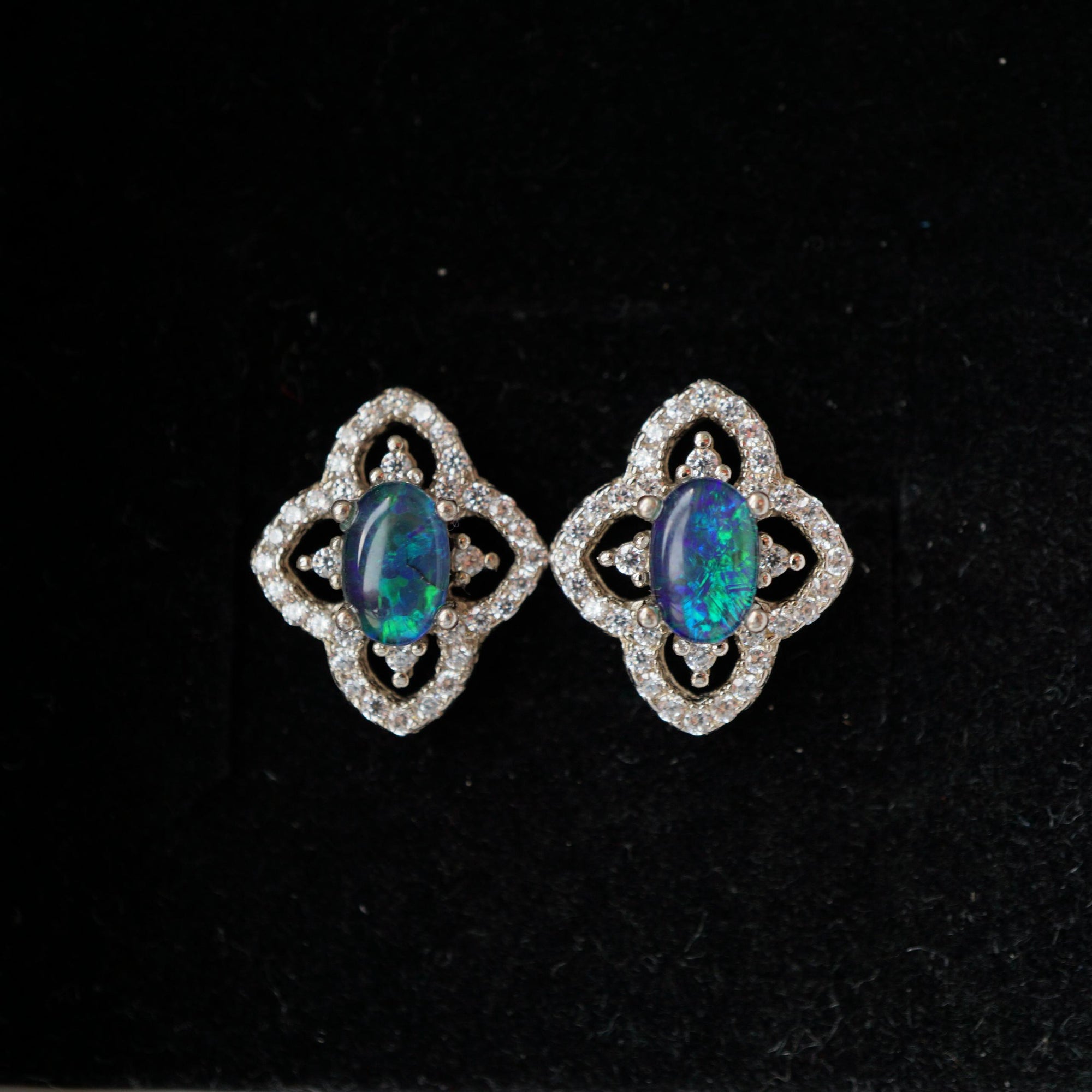 Classic Blue & Green opal triplet earrings