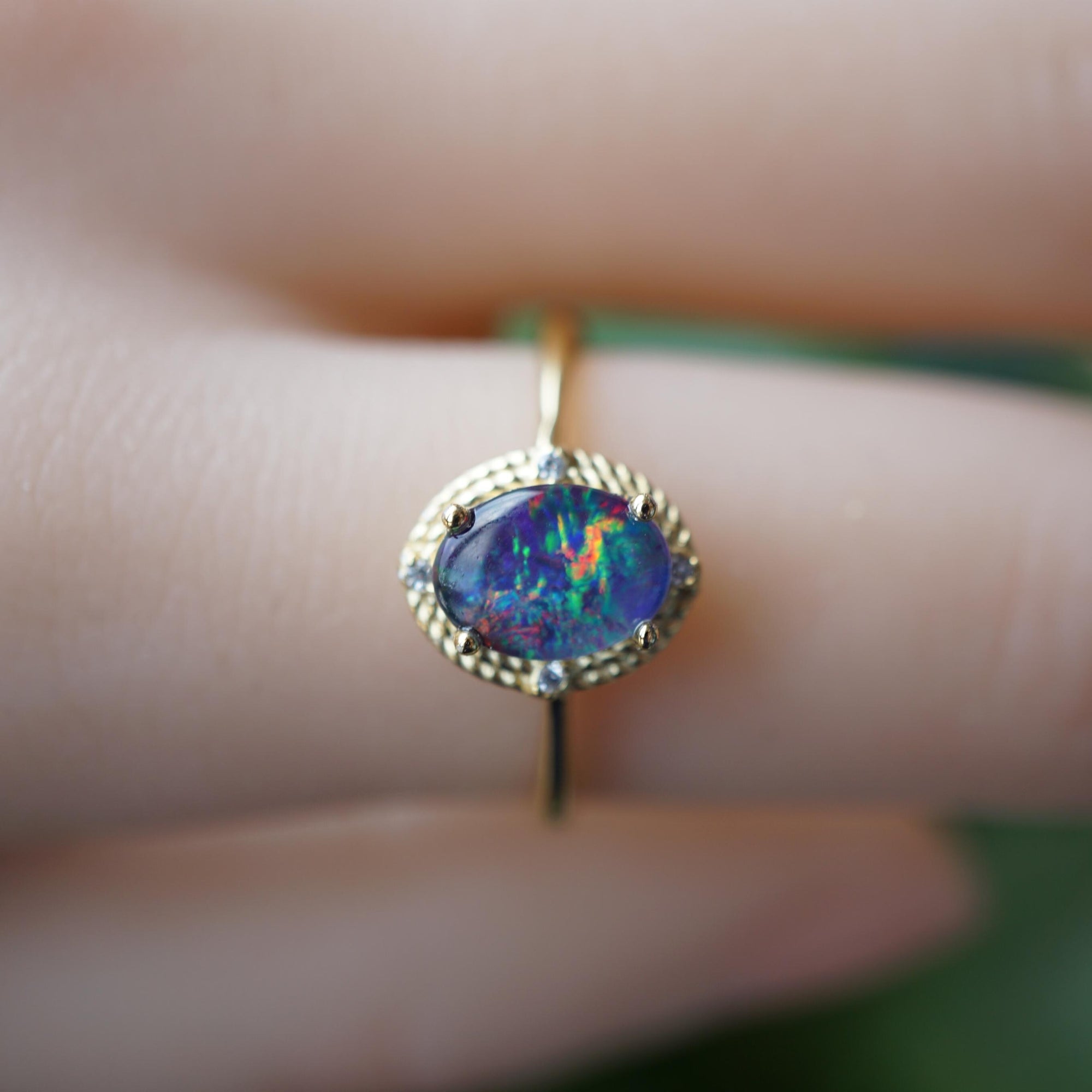 Halo Purple Australian Triplet Opal Ring, genuine sterling silver rainbow opal ring, 6x8mm opal ring