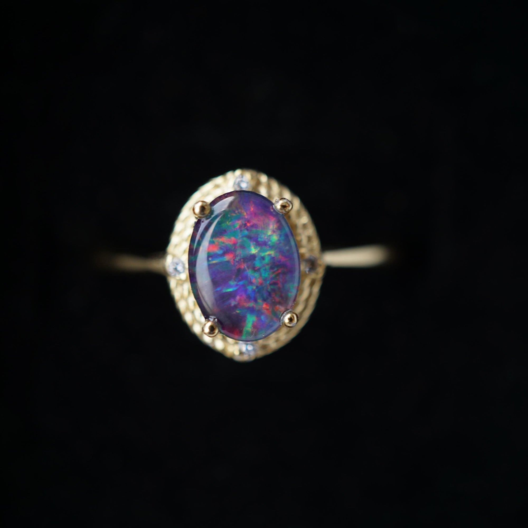 Halo Purple Australian Triplet Opal Ring, genuine sterling silver rainbow opal ring, 6x8mm opal ring