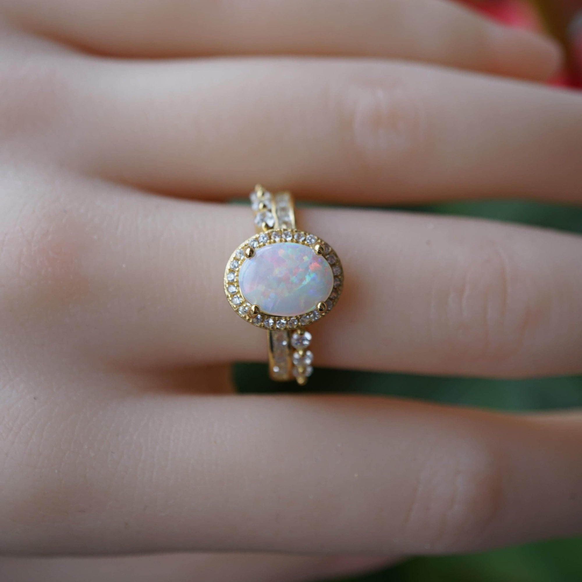 Australian Crystal Opal Ring in 18k Gold Plated Over 925 Sterling Silver