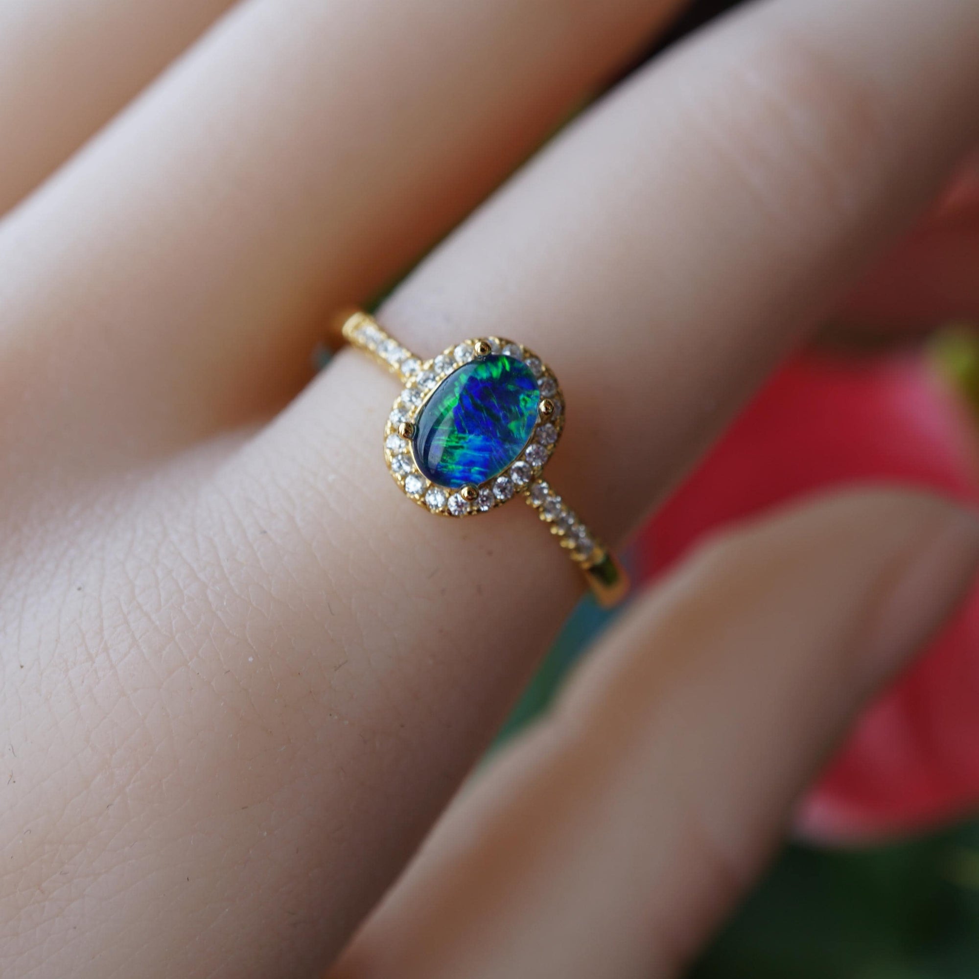 Halo Australian Triplet Opal Ring