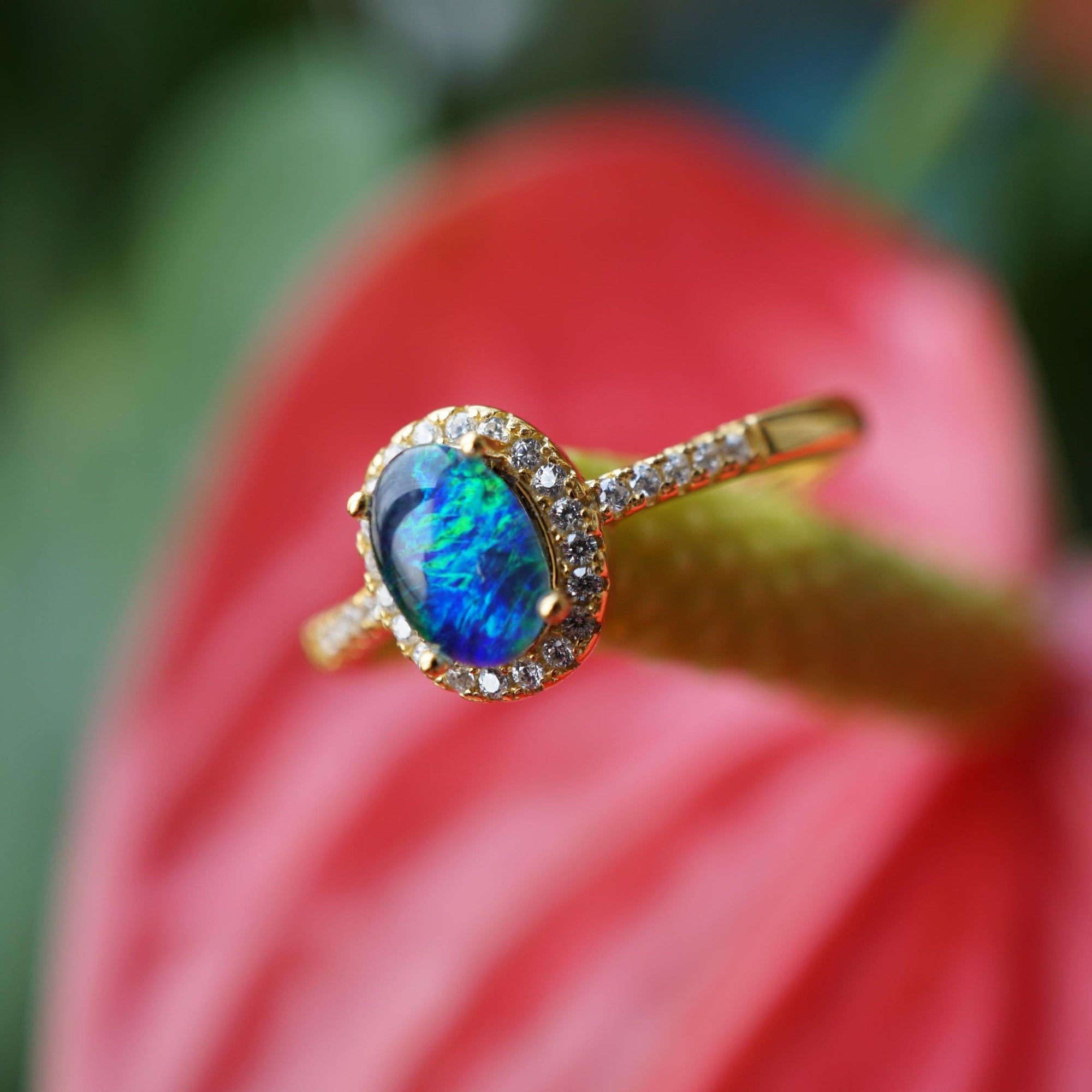 Halo Australian Triplet Opal Ring