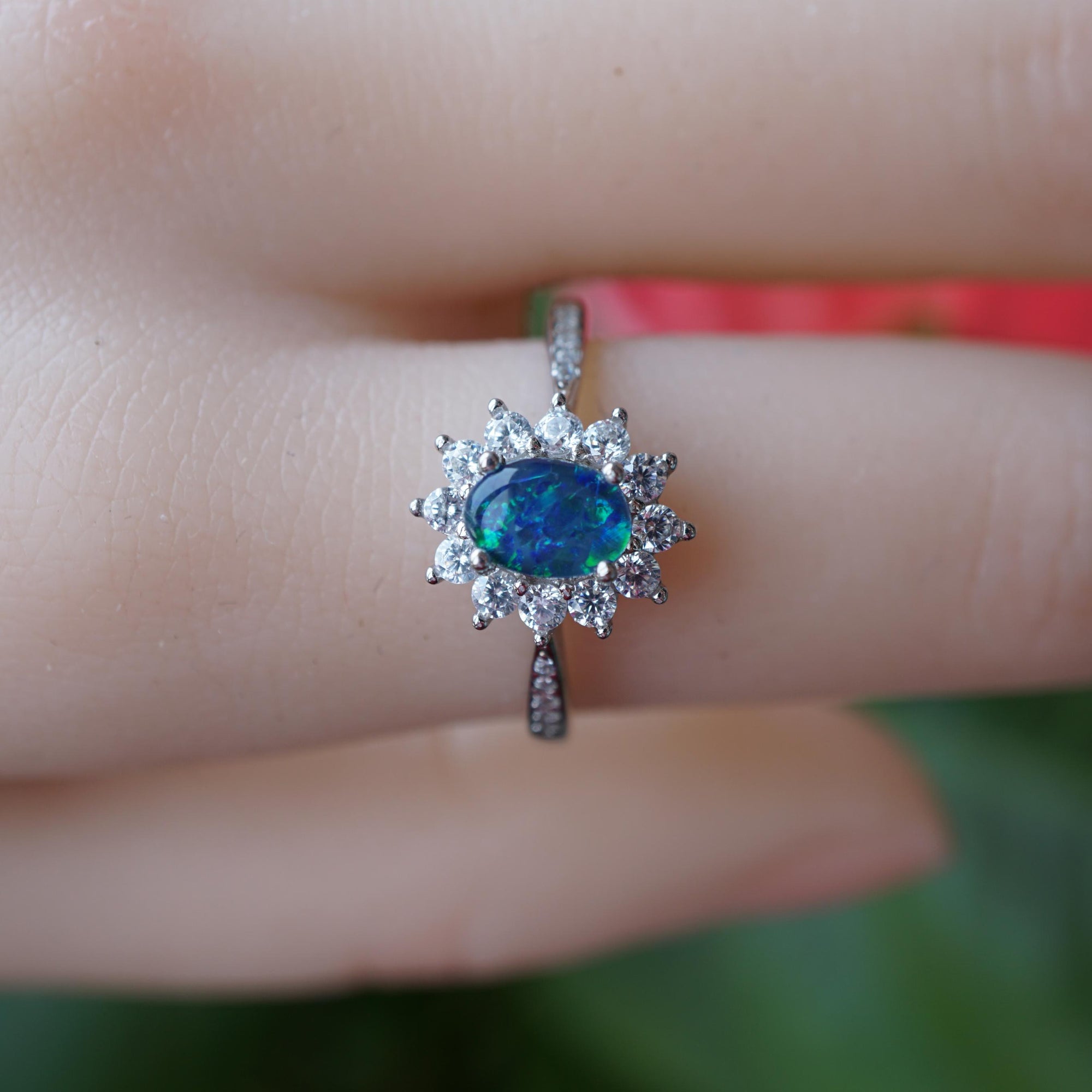 Flower blue australian opal ring