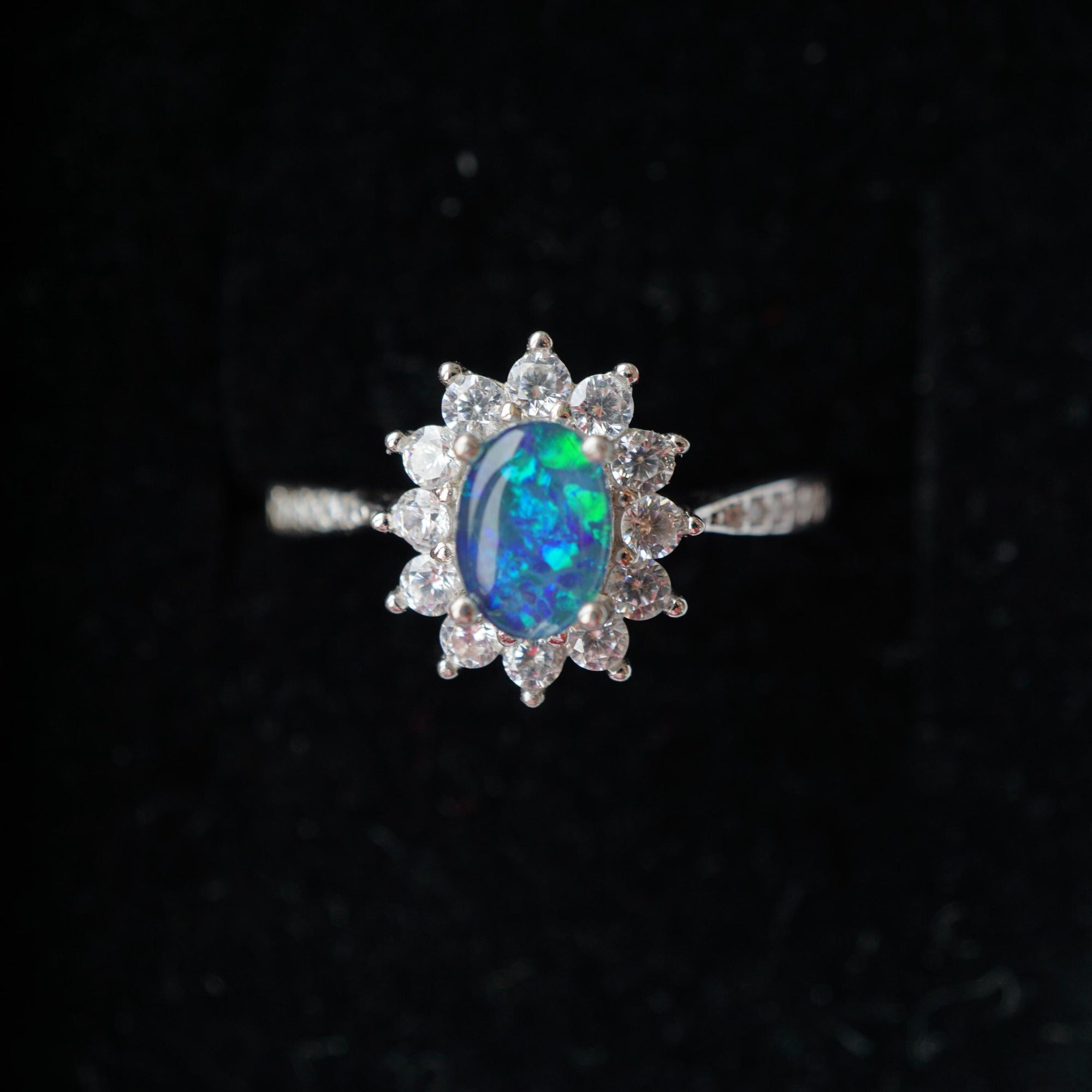 Flower blue australian opal ring