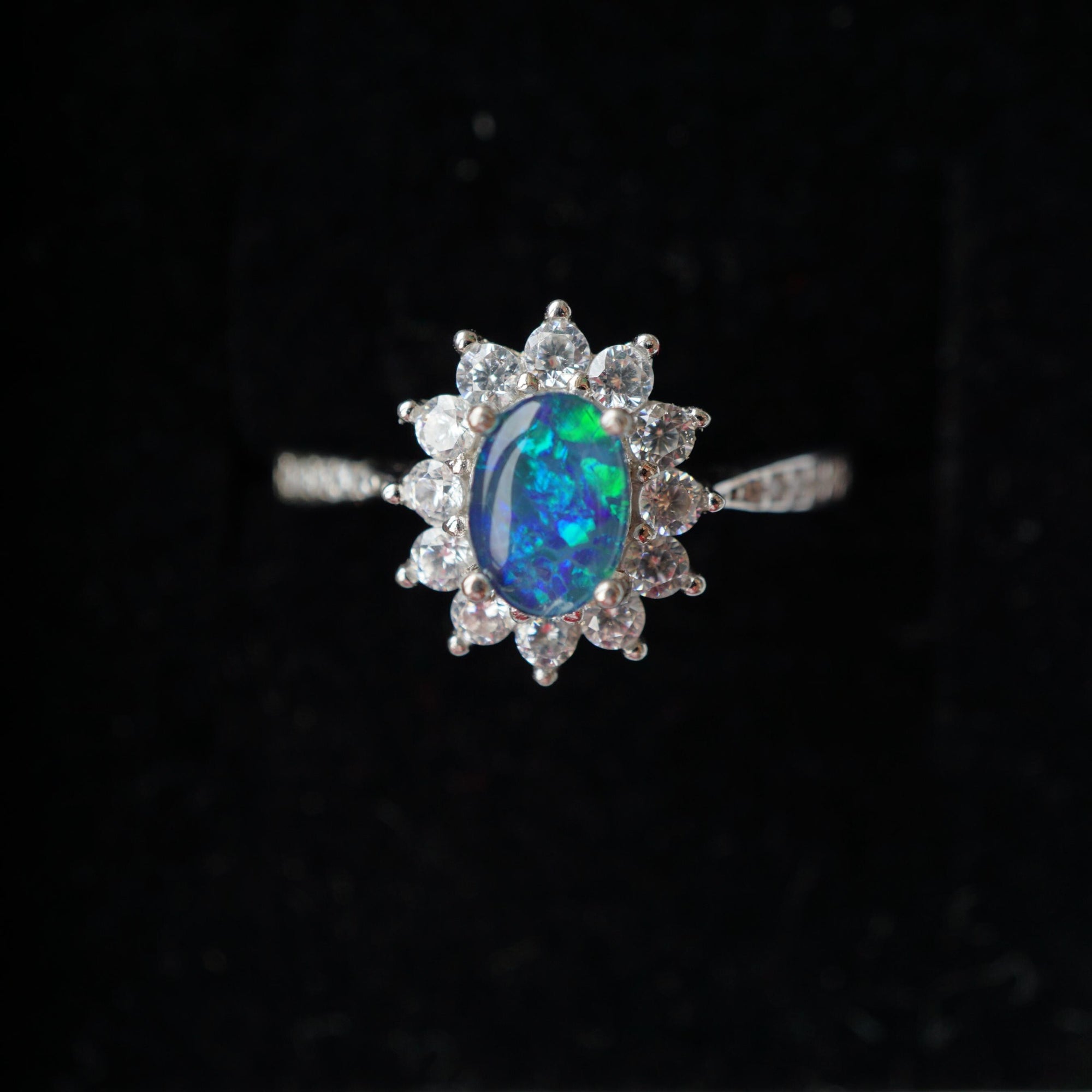 Flower blue australian opal ring