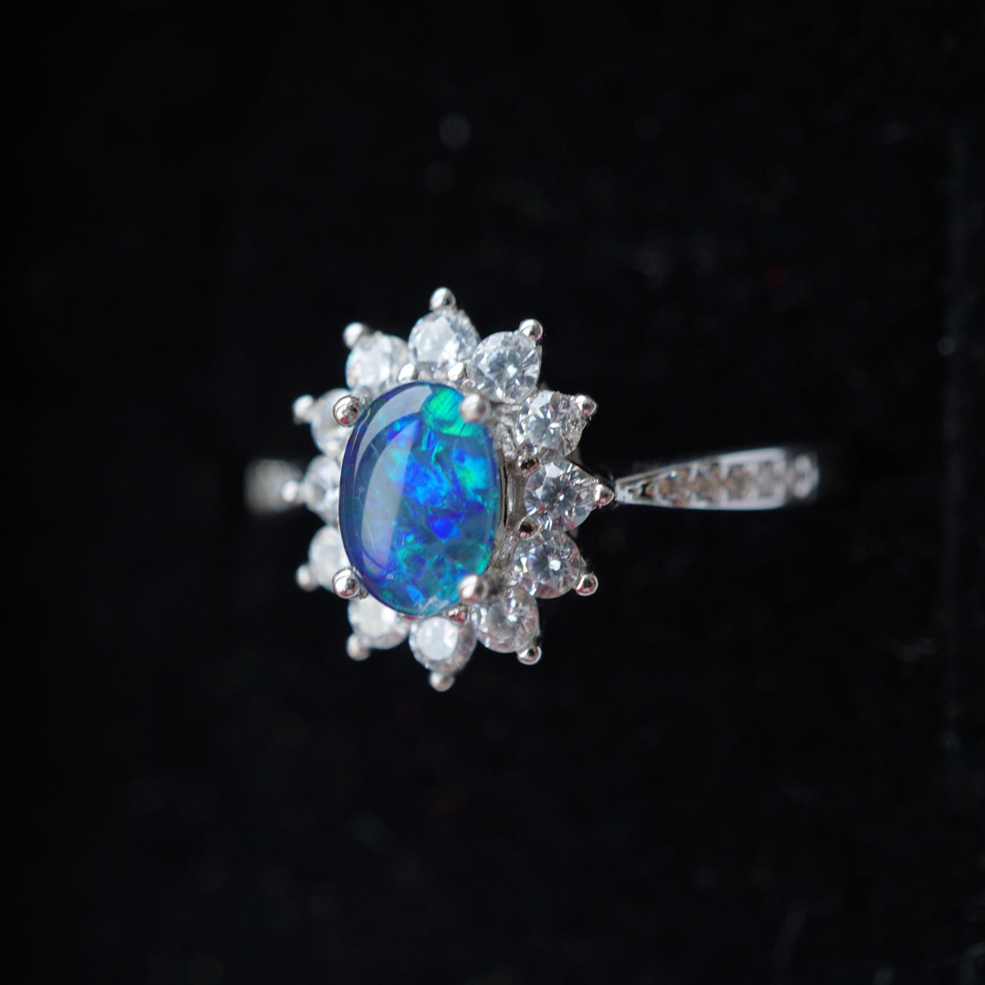 Flower blue australian opal ring