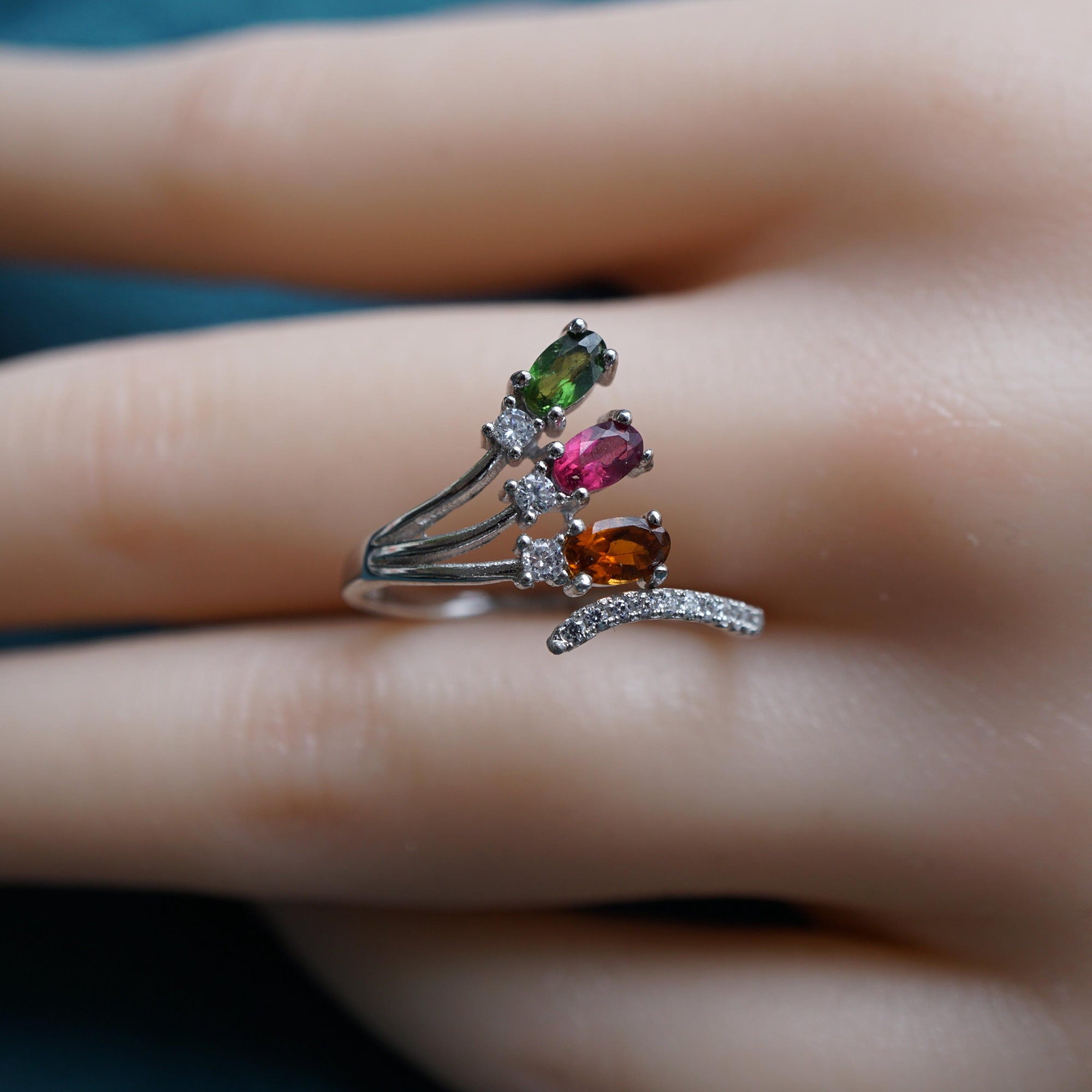 Tourmaline triple stone ring