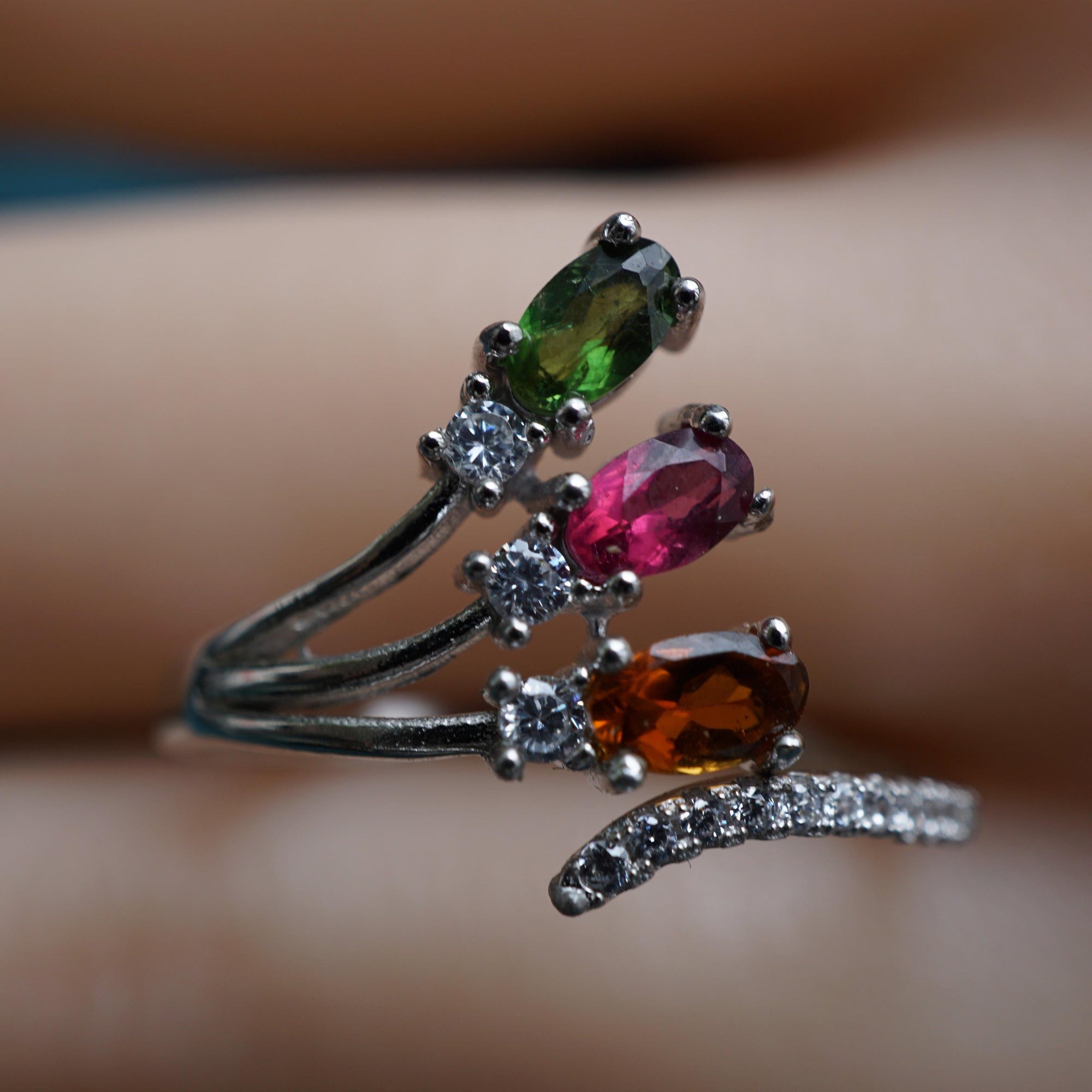 Tourmaline triple stone ring