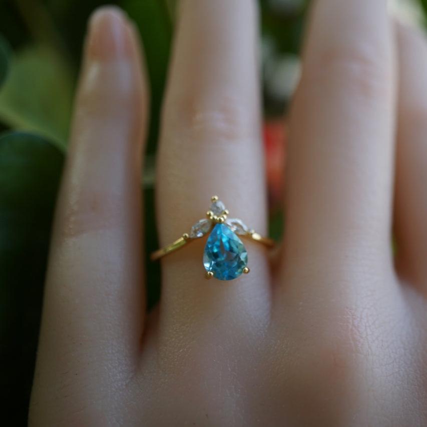 18k gold plated london blue topaz ring