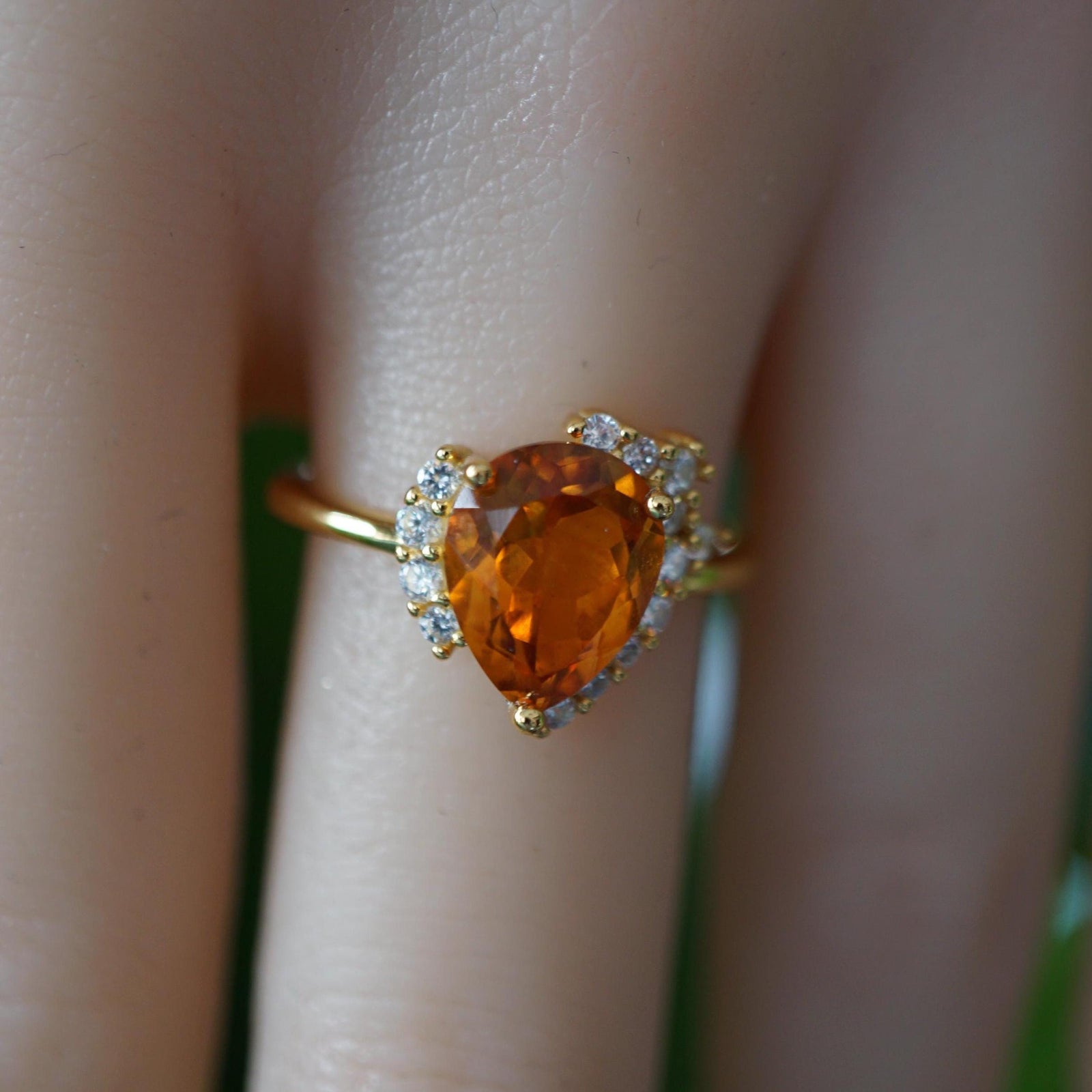 Big pear citrine ring