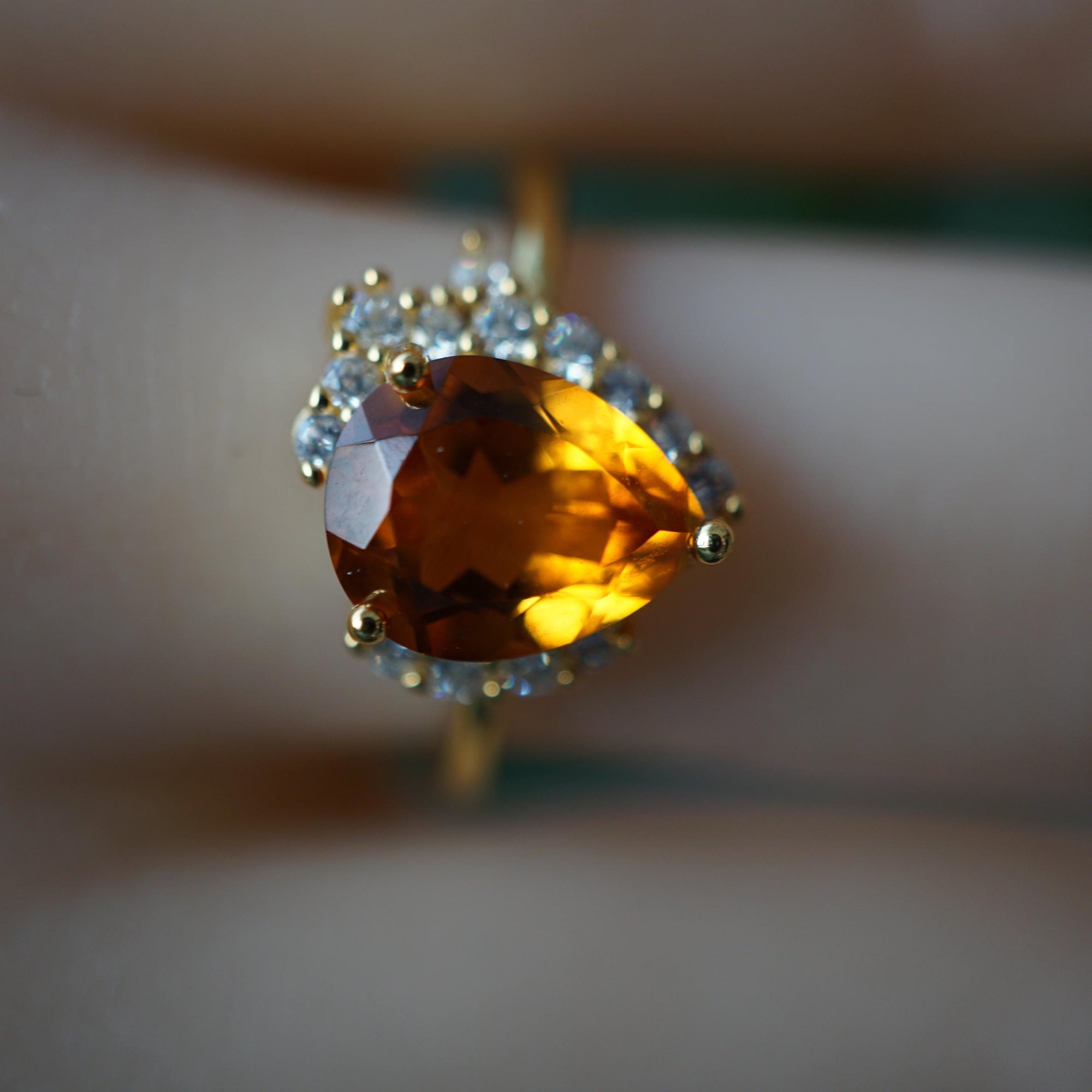 Big pear citrine ring