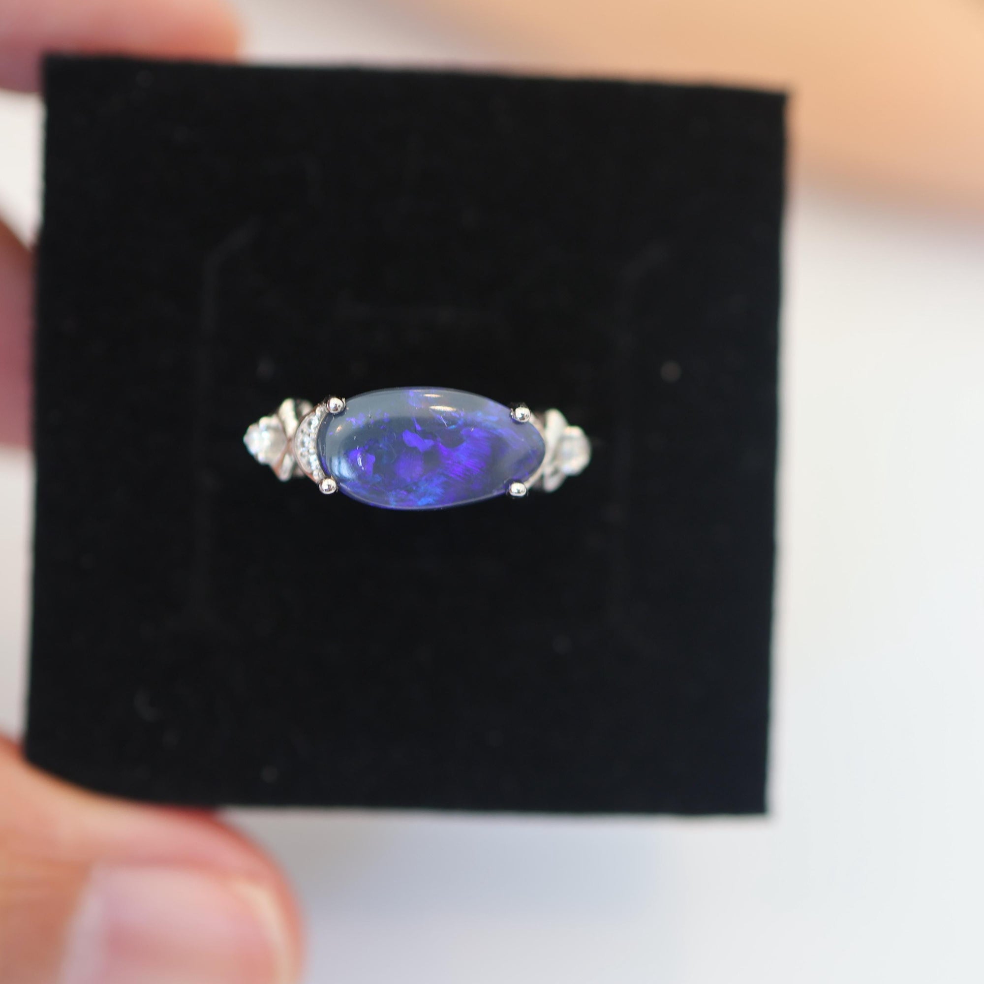 Stunning Purple Black Australian Opal Ring, Black Opal Jewelry, Gemstone Ring, Birthday Present, Valentines Day Gift, Dainty Ring