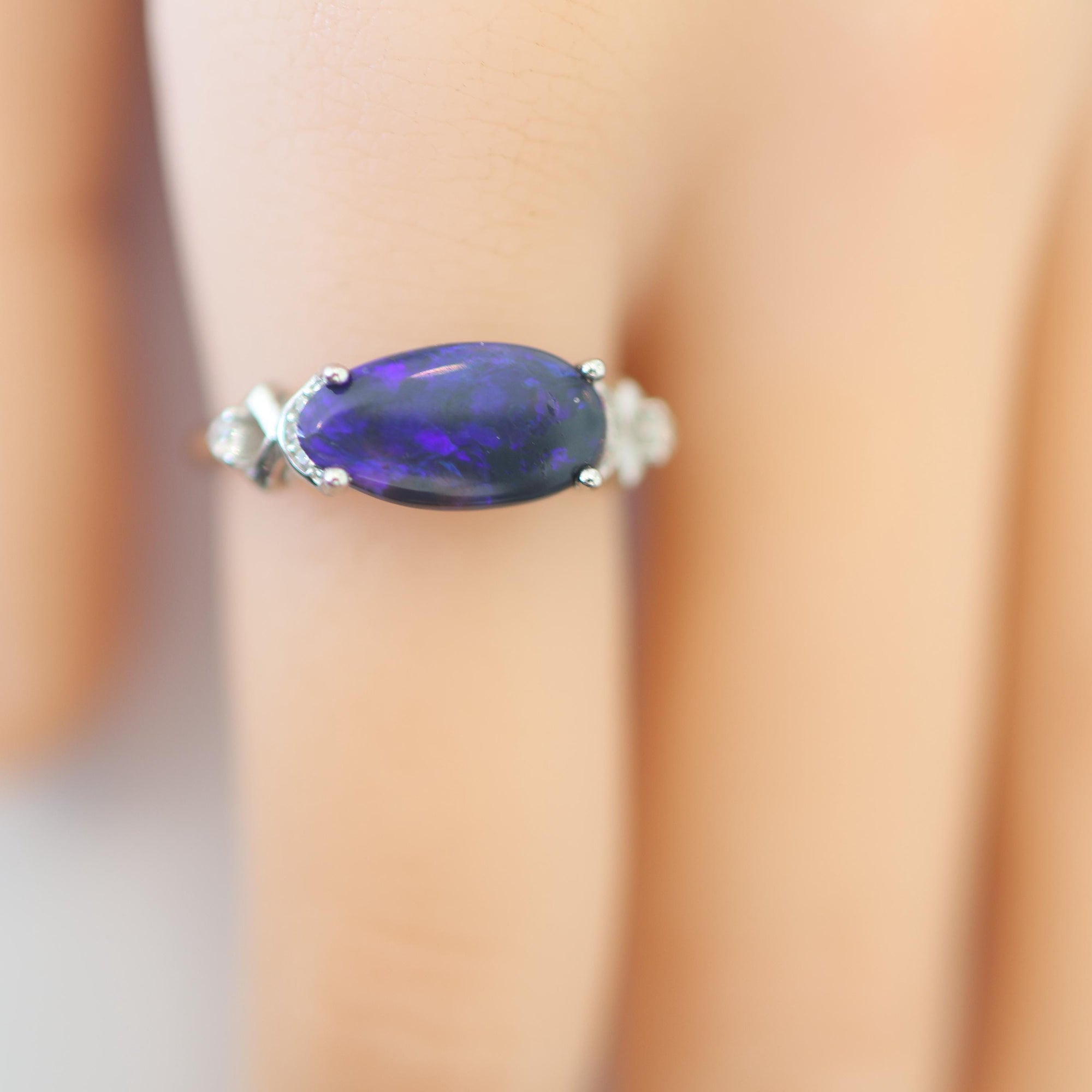 Stunning Purple Black Australian Opal Ring, Black Opal Jewelry, Gemstone Ring, Birthday Present, Valentines Day Gift, Dainty Ring