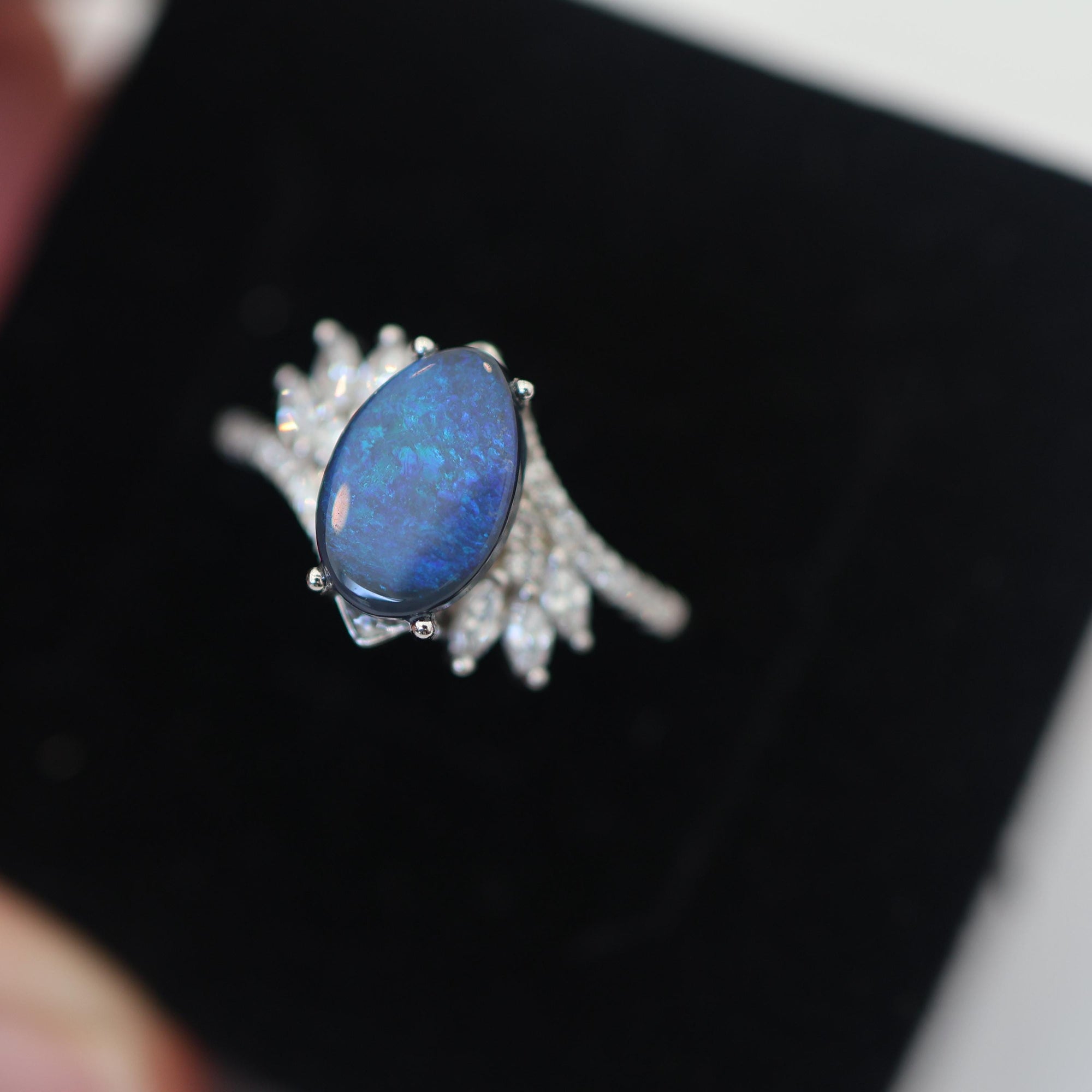 Blue Australian Black Opal Ring In 925 Sterling Silver With Cubic Zirconias, Opal Ring, Opal Jewelry, Valentines Day Gift, Gift For Her