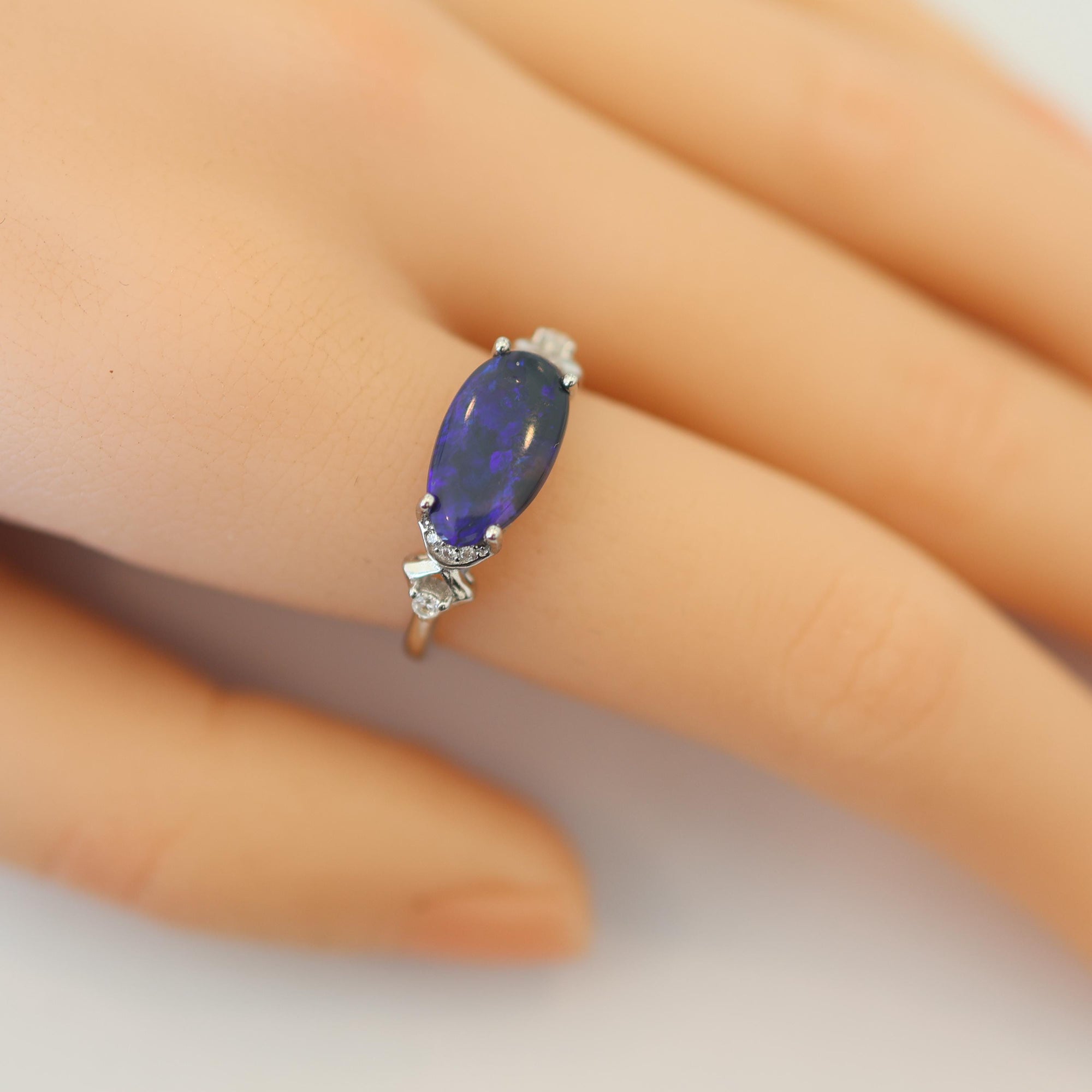 Stunning Purple Black Australian Opal Ring