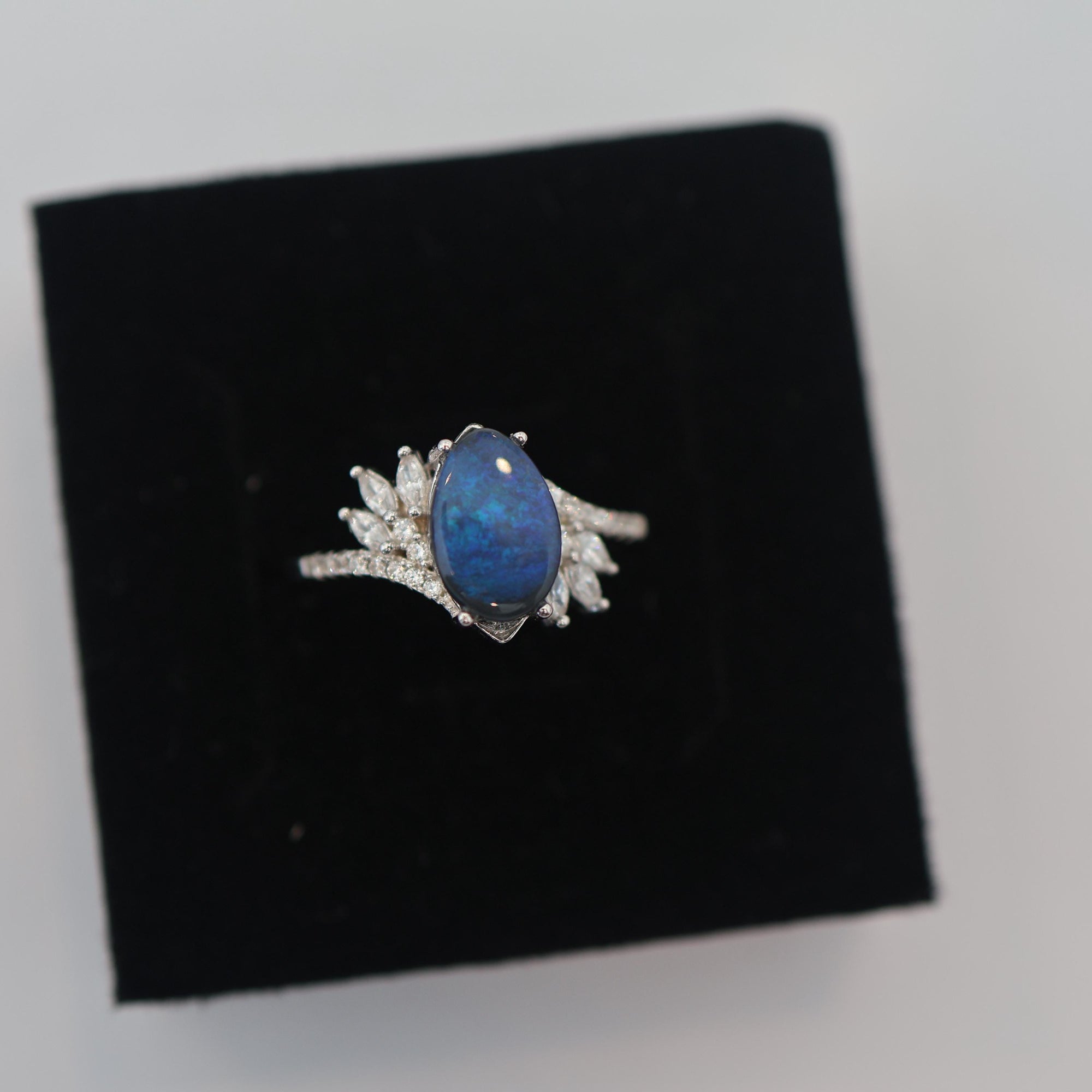 Blue Australian Black Opal Ring In 925 Sterling Silver With Cubic Zirconias, Opal Ring, Opal Jewelry, Valentines Day Gift, Gift For Her