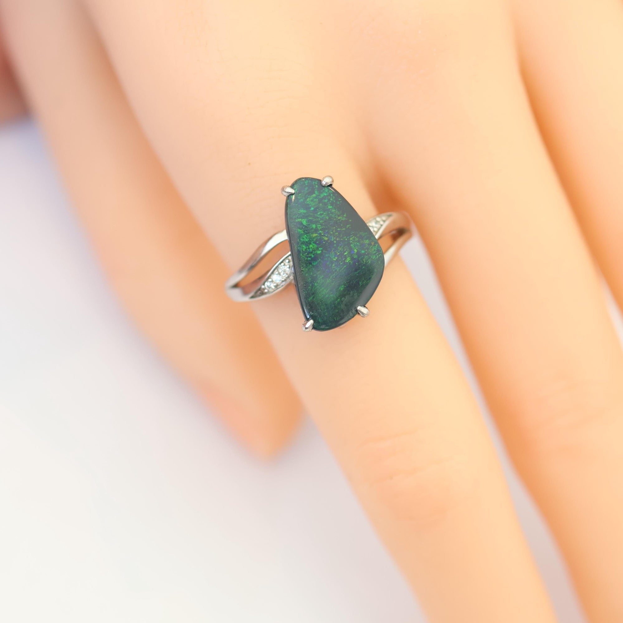 Green Black Opal Ring In 925 Sterling Silver