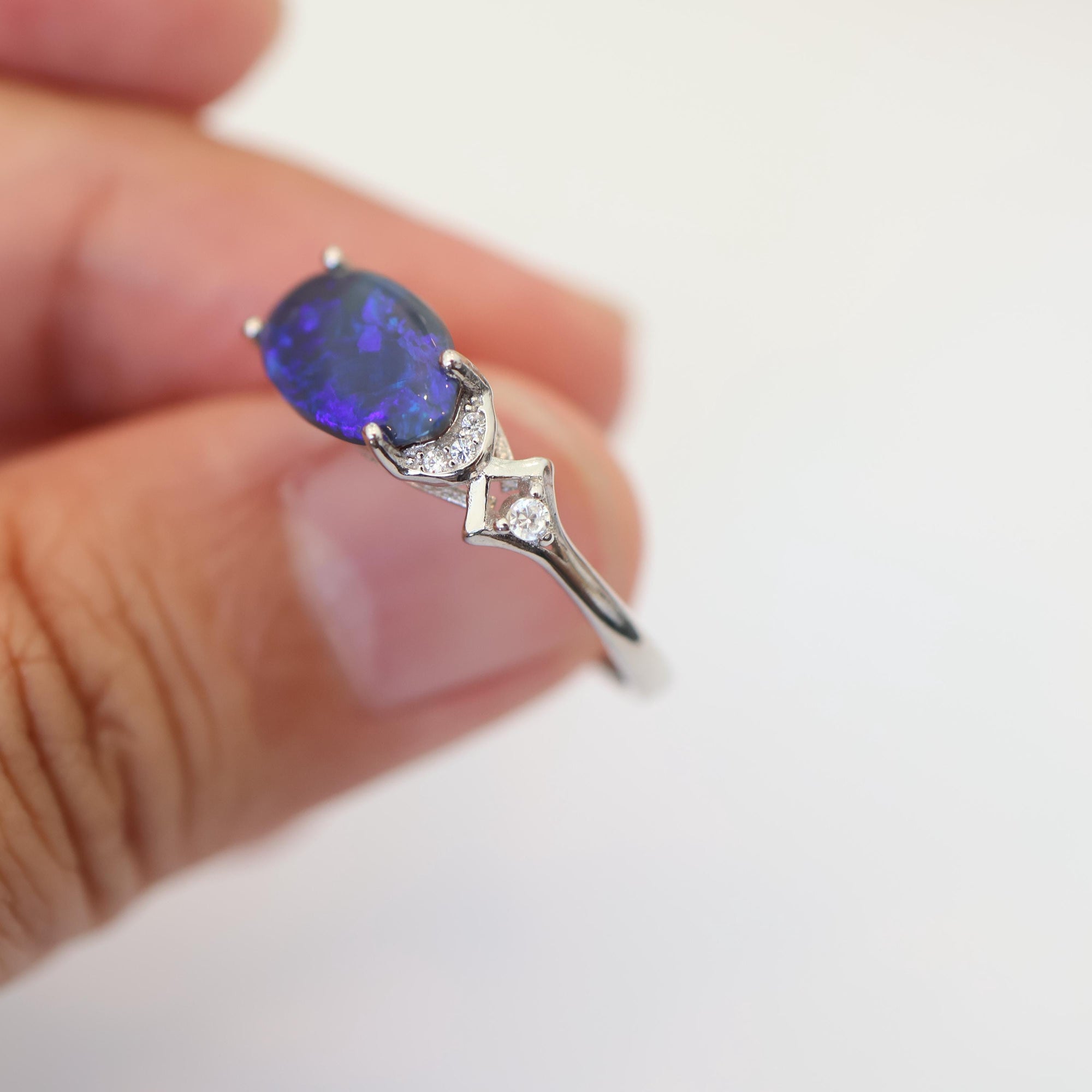 Stunning Purple Black Australian Opal Ring, Black Opal Jewelry, Gemstone Ring, Birthday Present, Valentines Day Gift, Dainty Ring