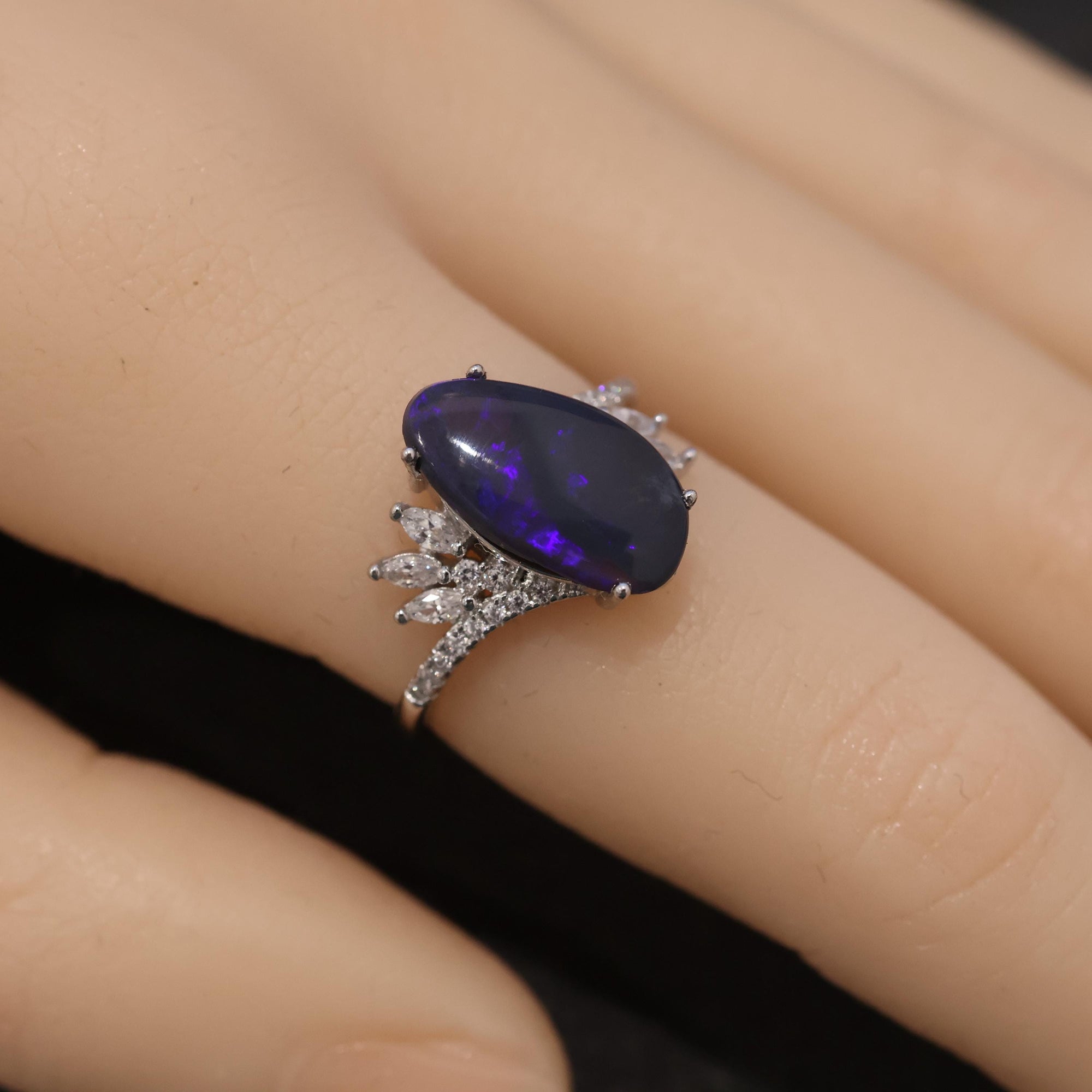 Purple Black Opal Ring In 925 Sterling Silver, valentines gift, natural opal ring, engagement ring, black opal ring, opal jewelry, opal gift