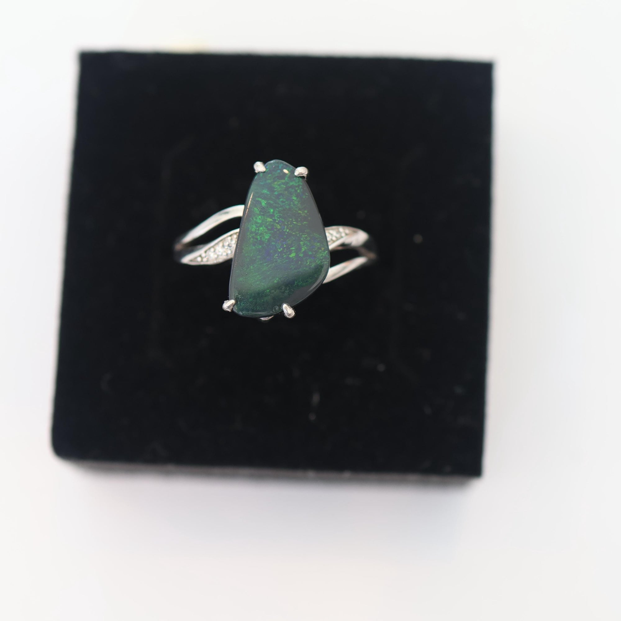 Green Black Opal Ring In 925 Sterling Silver