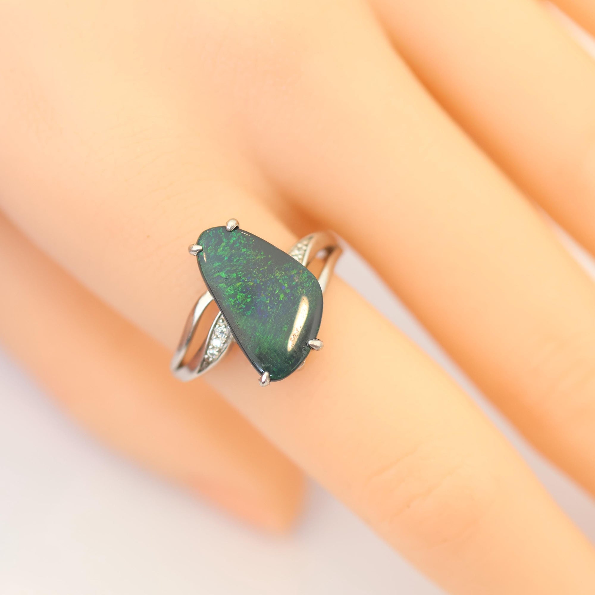 Green Black Opal Ring In 925 Sterling Silver