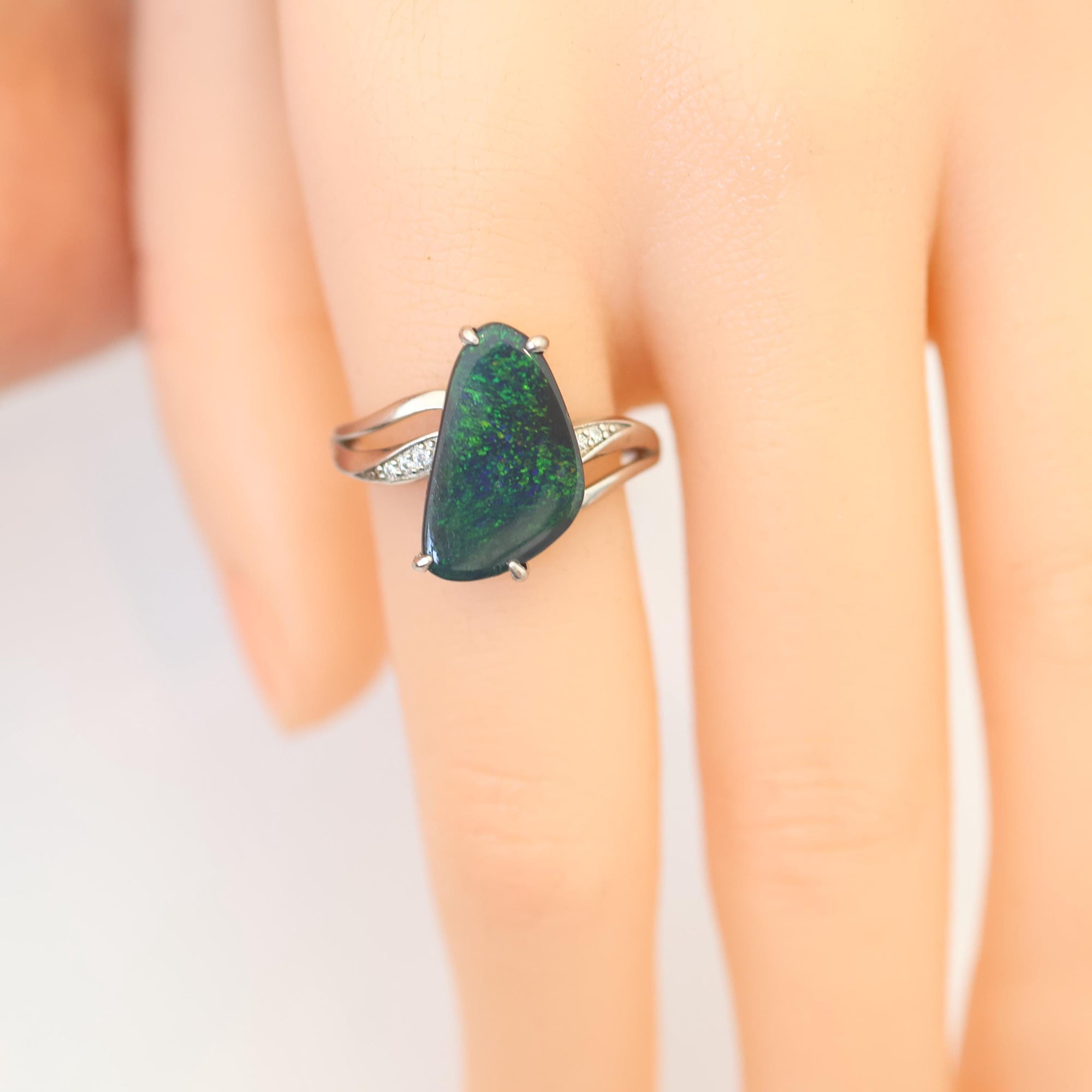 Green Black Opal Ring In 925 Sterling Silver