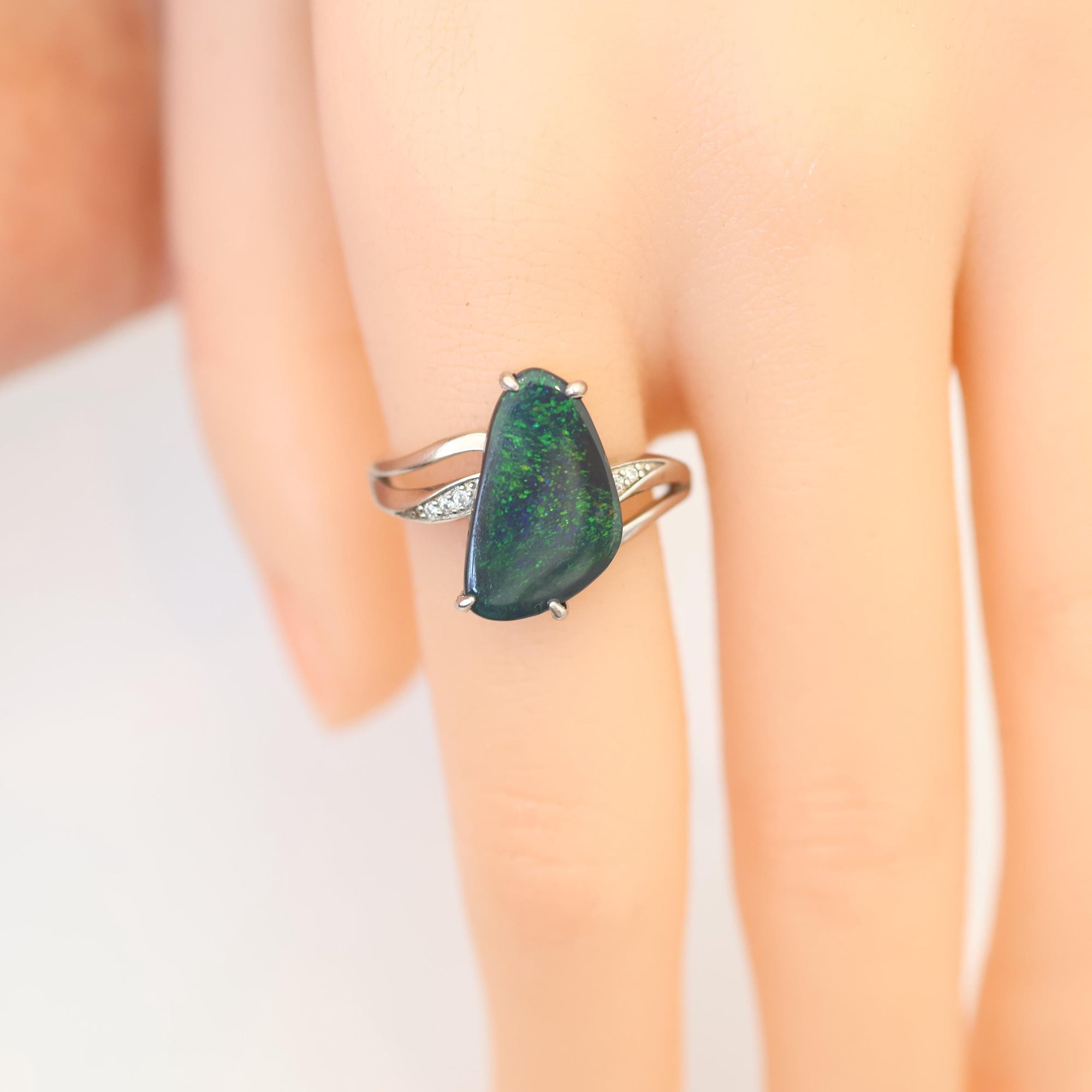 Green Black Opal Ring In 925 Sterling Silver