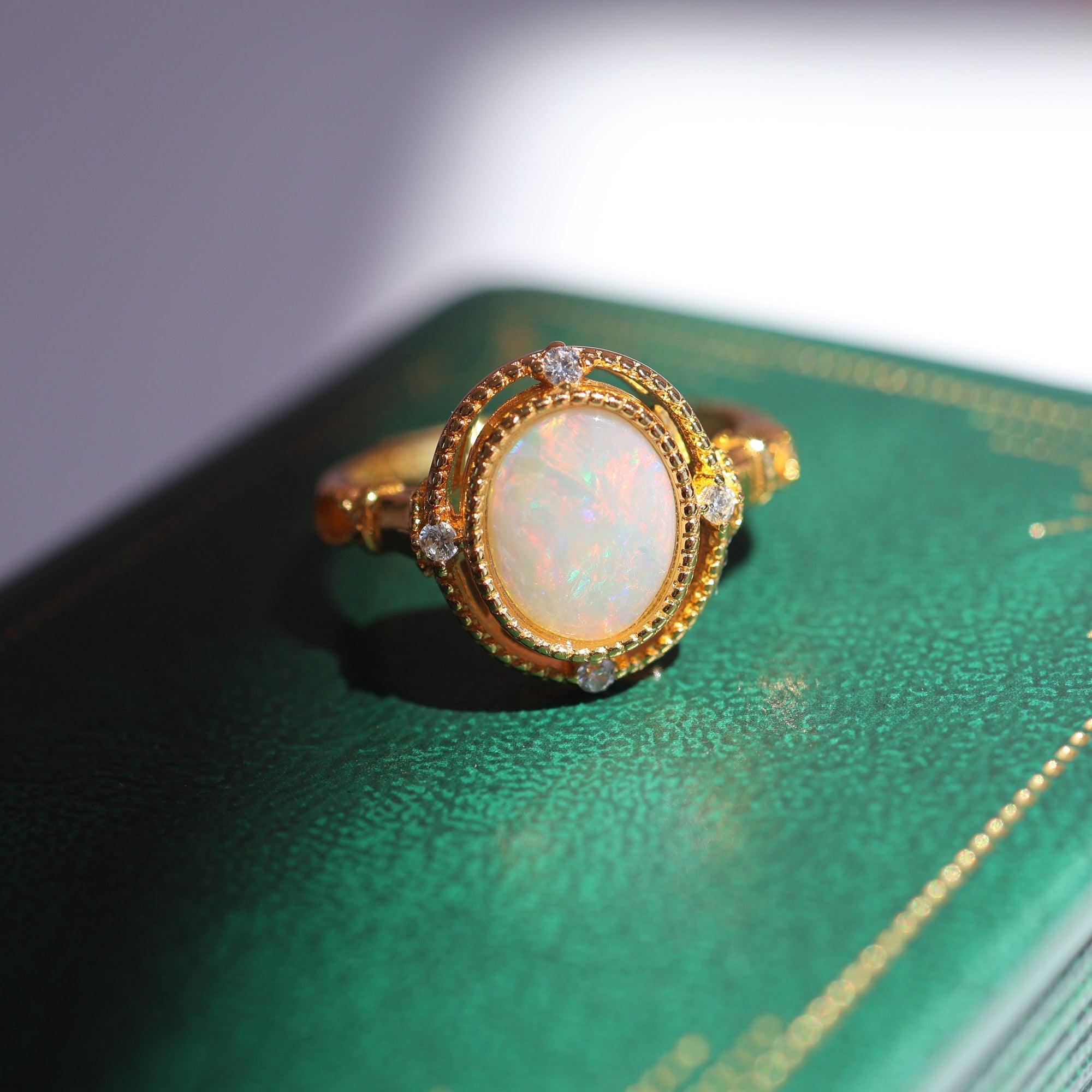 Vintage Style Australian Crystal Opal Ring, Dainty Ring, October Birthstone Opal Jewelry Stackable Rings, Gift for Her, Gemstone Ring