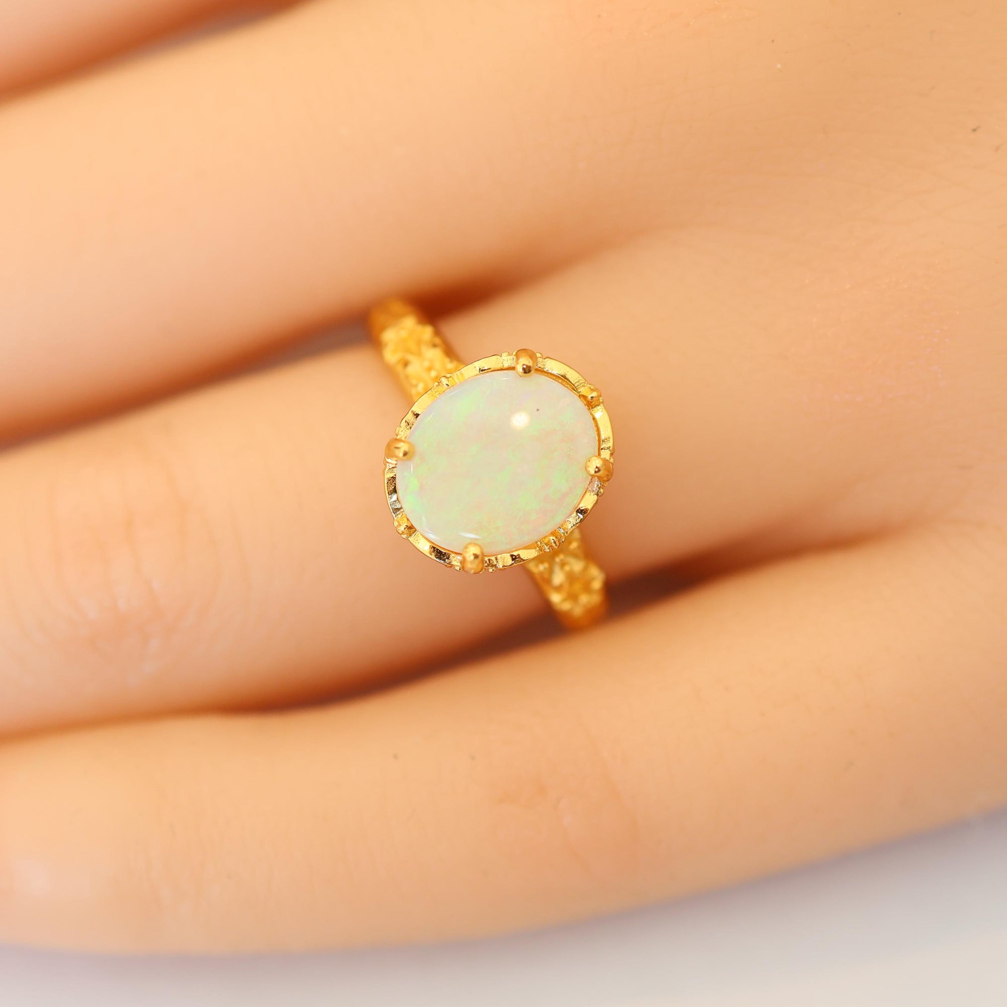 Green Australian Opal Ring, Dainty Ring, October Birthstone, Opal Jewelry, Stackable Rings, Rings for Women, Gift for Her, Gemstone Ring