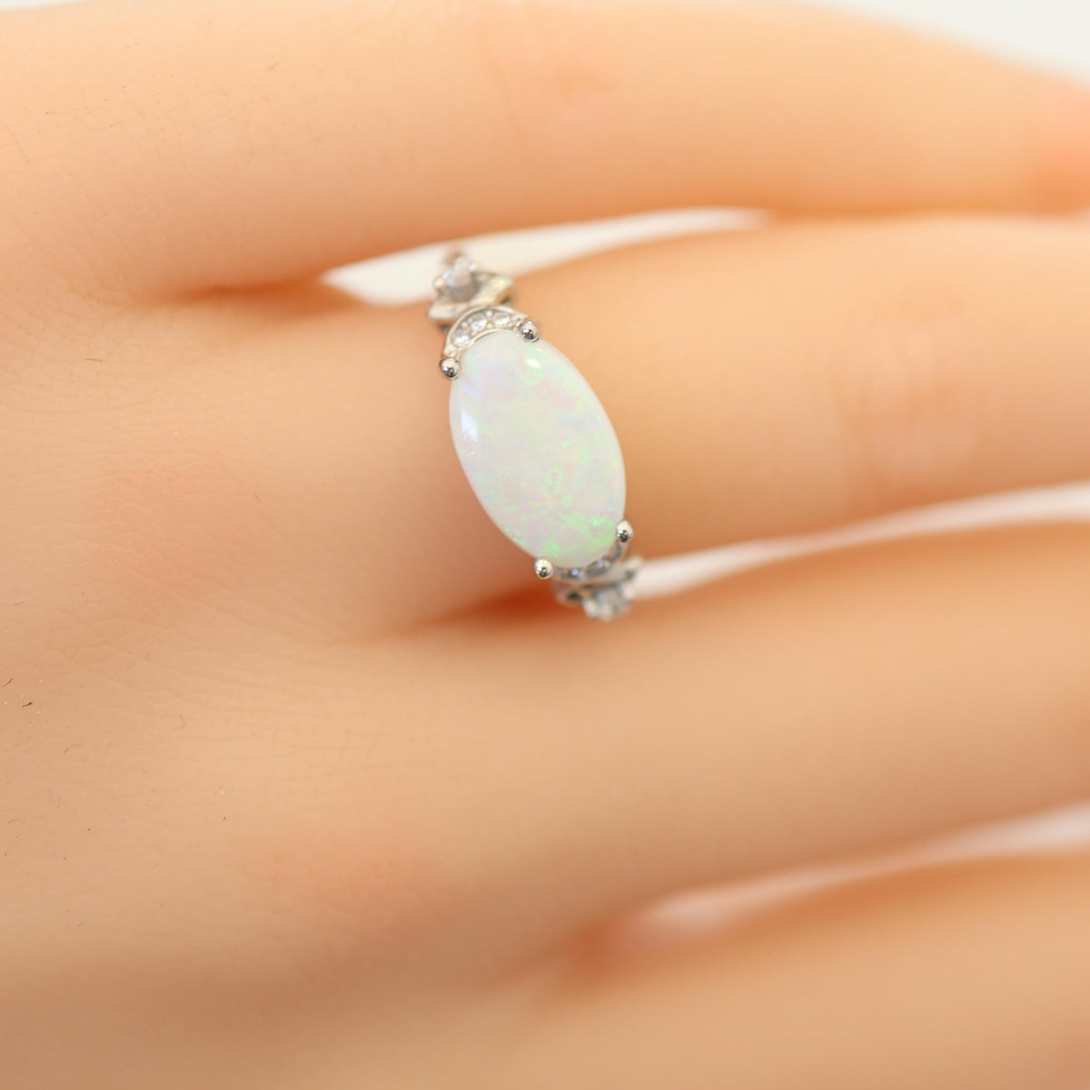 Crystal Australian Opal Ring,October Birthstone Opal Jewelry Stackable Rings